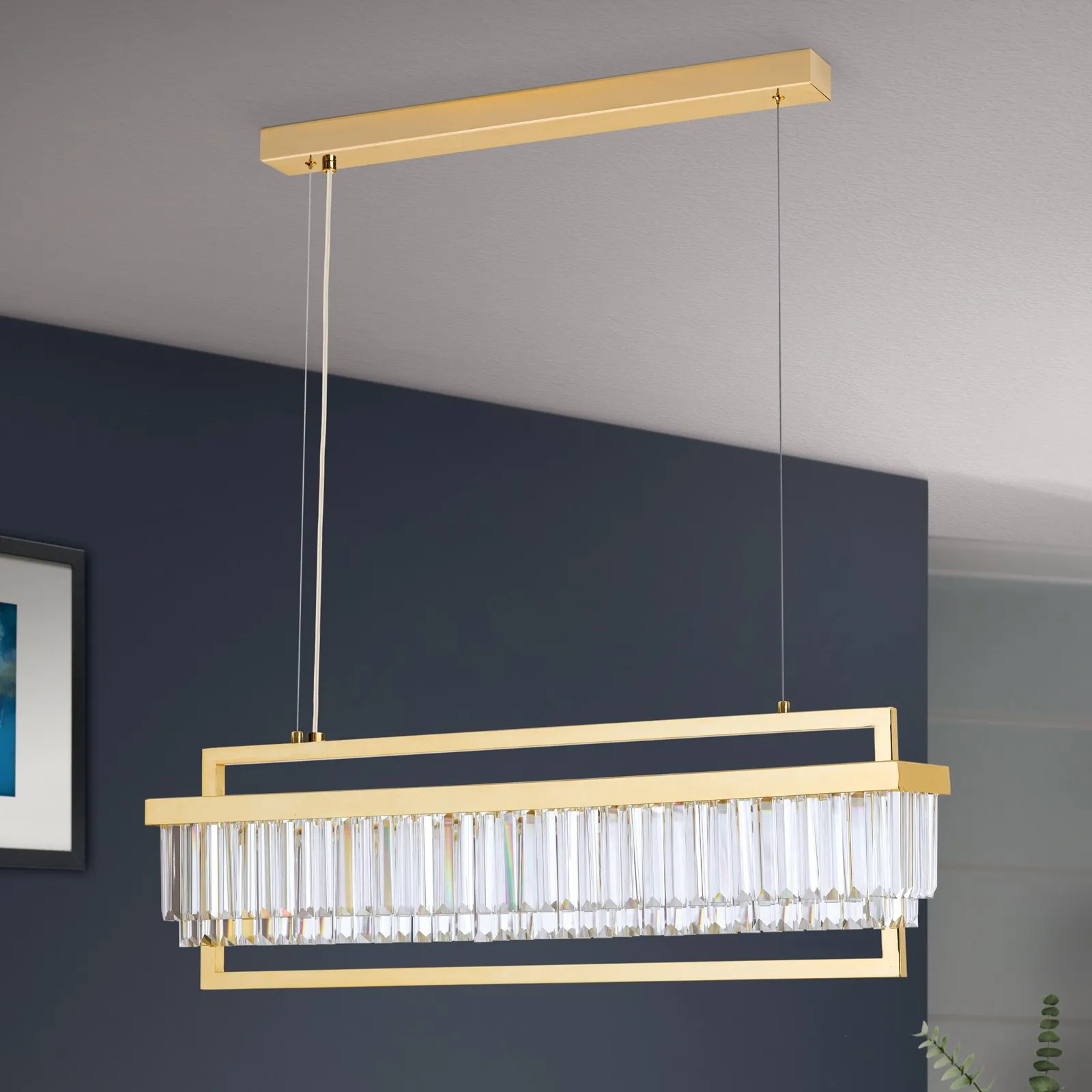 Lampada LED a sospensione Prism, lunga, oro