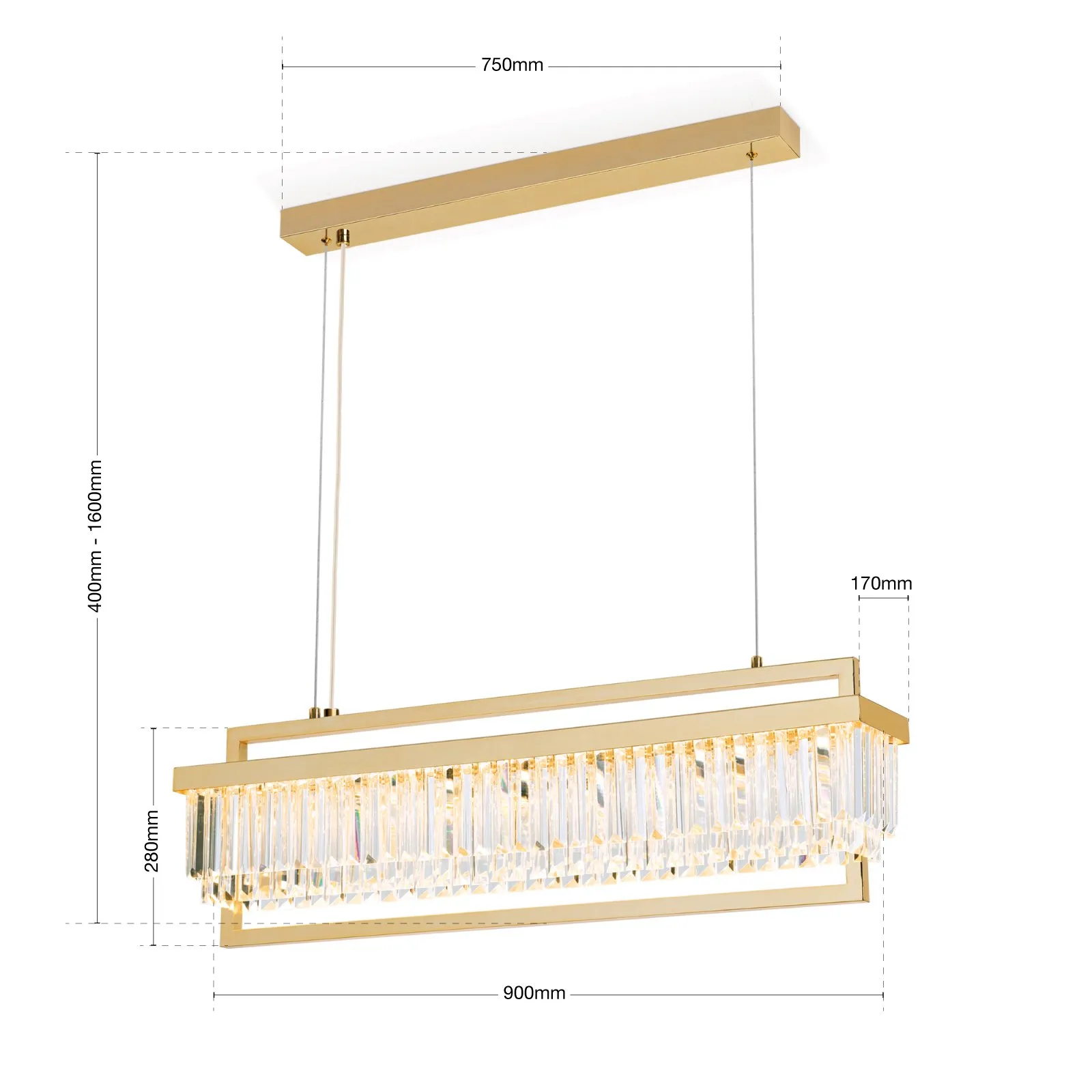 Lampada LED a sospensione Prism, lunga, oro