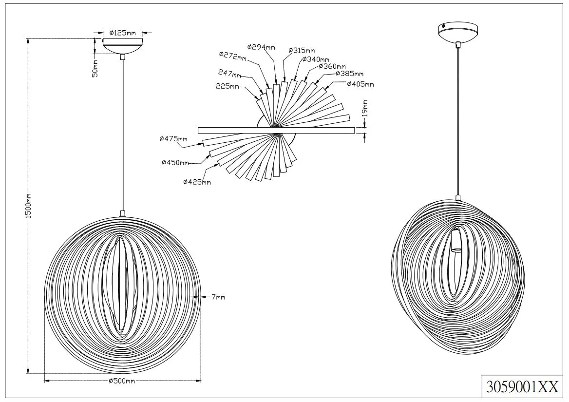 Lampada Sospensione Cerchi Rotanti Boolan Legno Scuro Trio Lighting