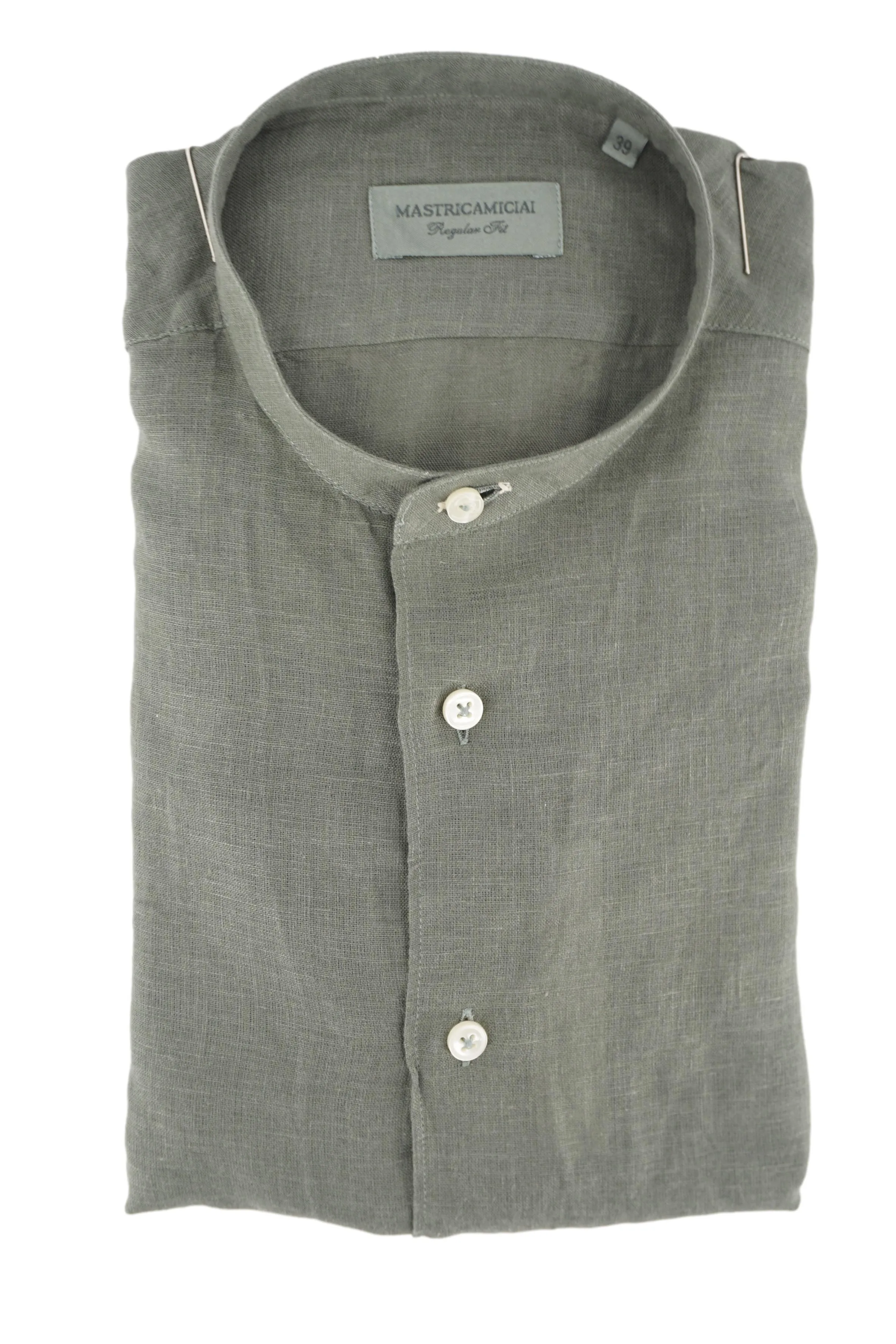 Linen Shirt with Mandarin Collar / Green