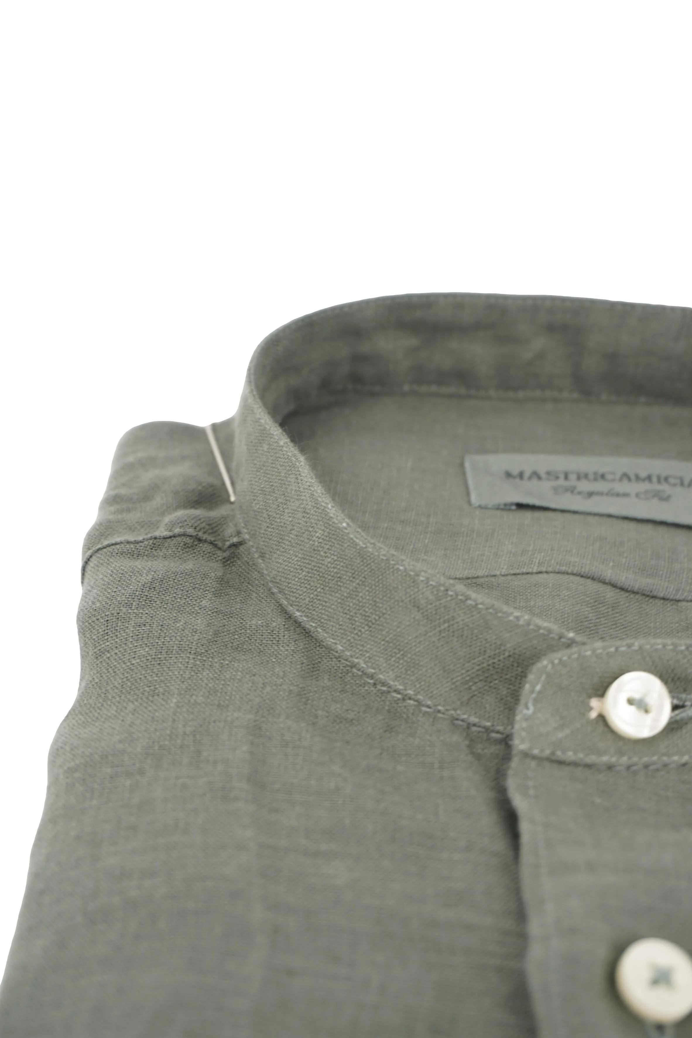 Linen Shirt with Mandarin Collar / Green
