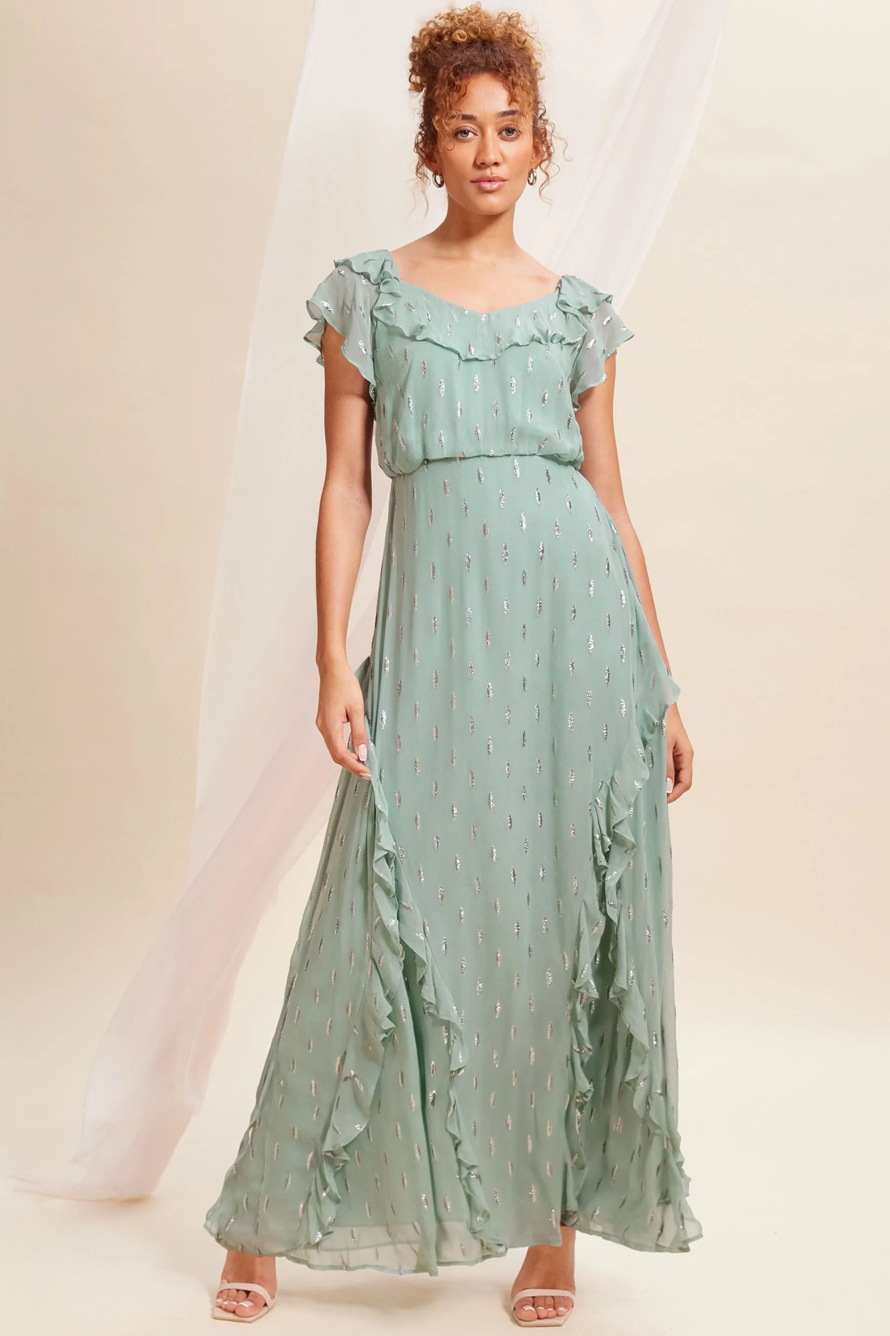 Love & Roses Dettagli metallizzati Ruches - Abito maxi con allacciatura sul retro