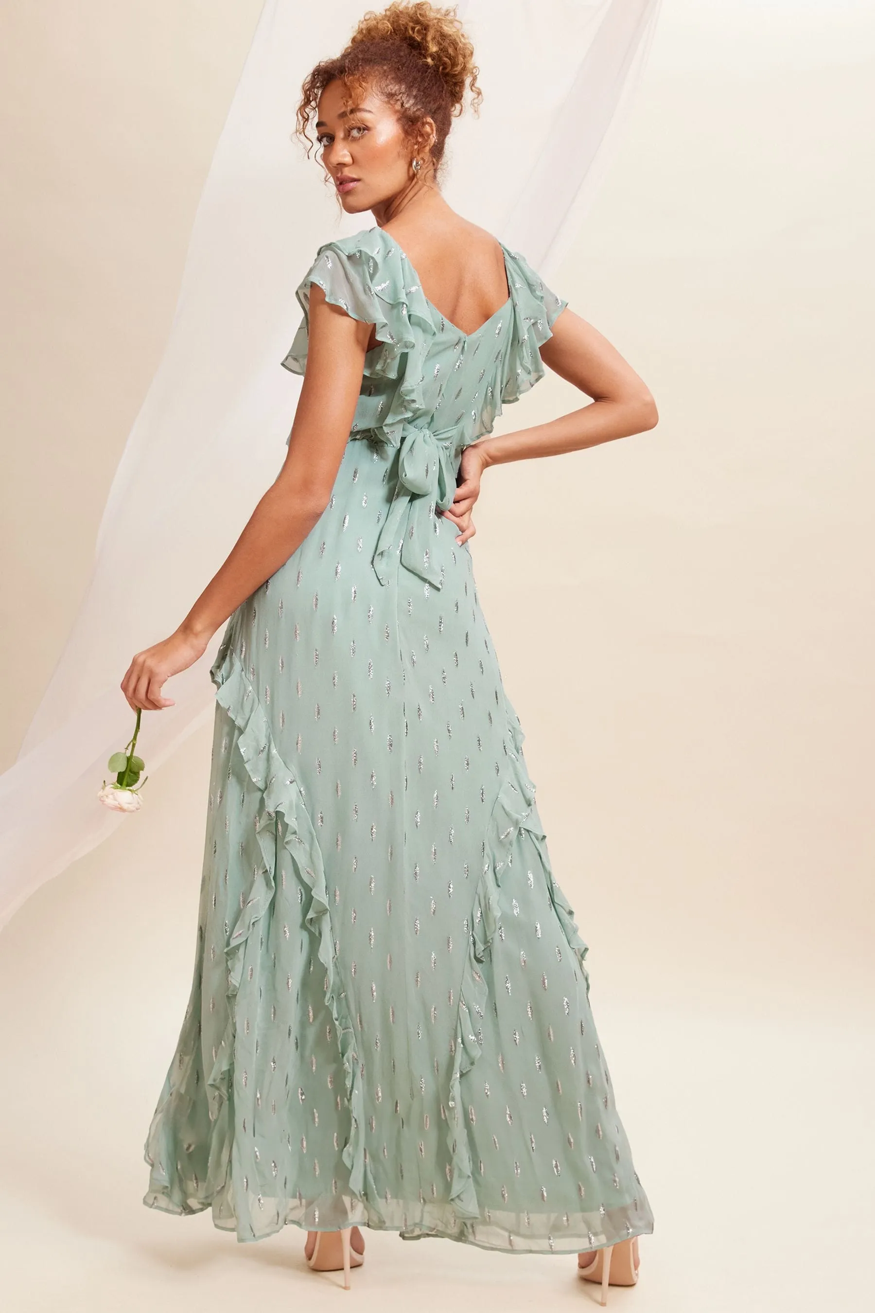 Love & Roses Dettagli metallizzati Ruches - Abito maxi con allacciatura sul retro