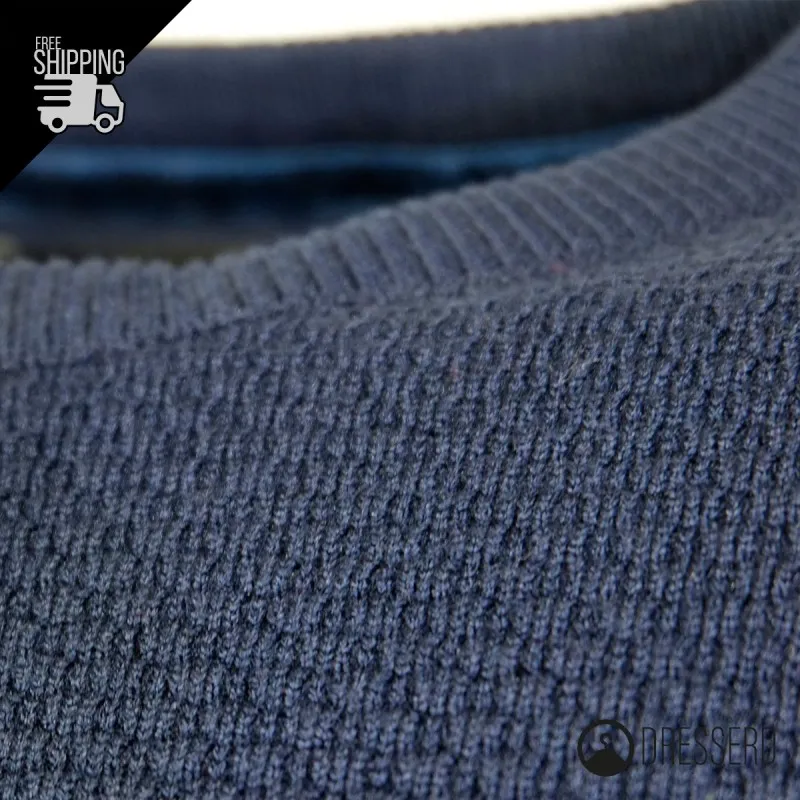 Maglia da uomo invernale con trama lavorata Blu scuro Girocollo Dresserd