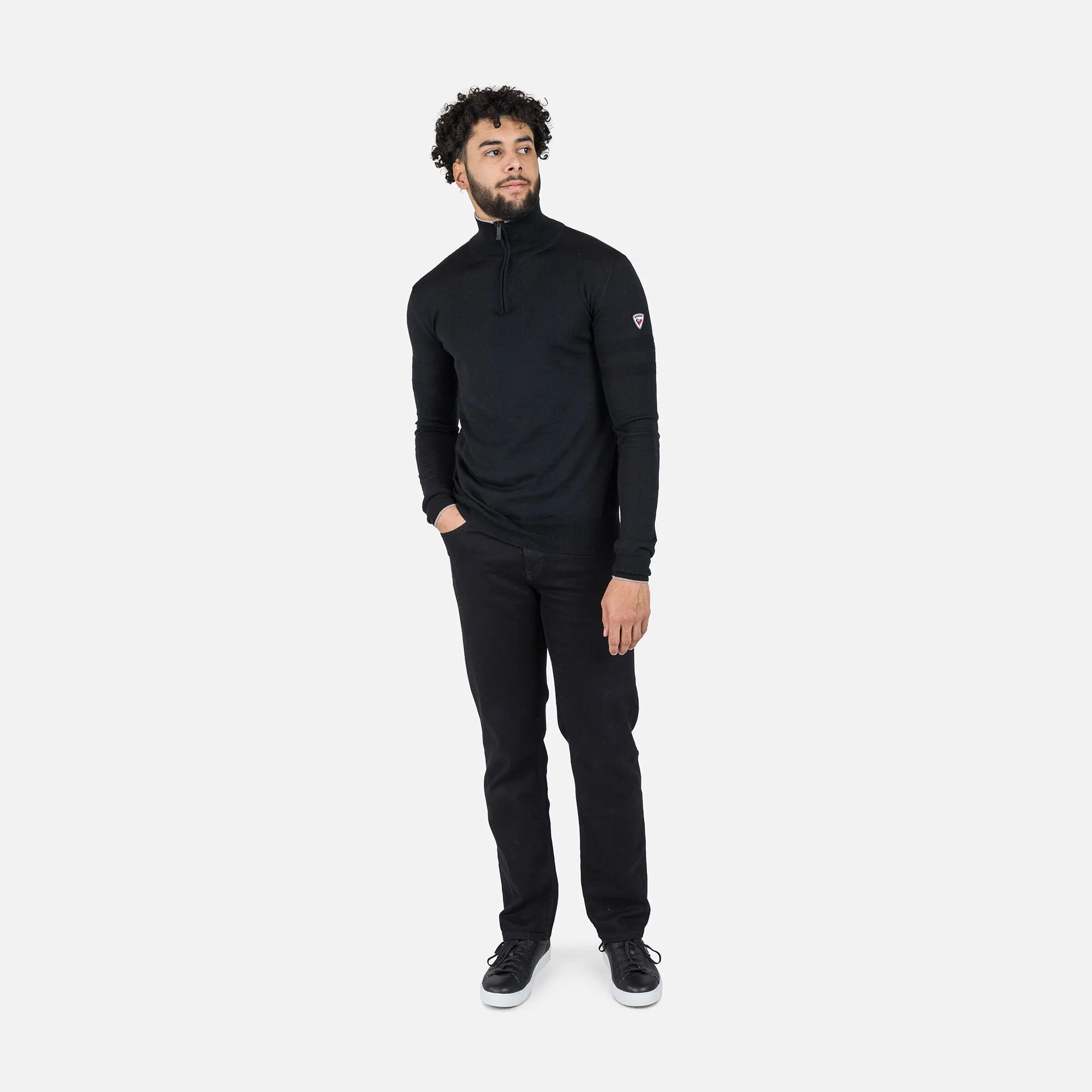 Maglione a righe con mezza zip uomo
