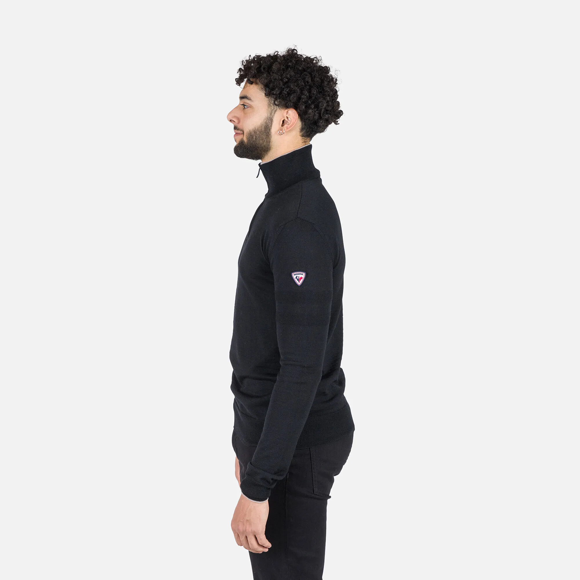 Maglione a righe con mezza zip uomo