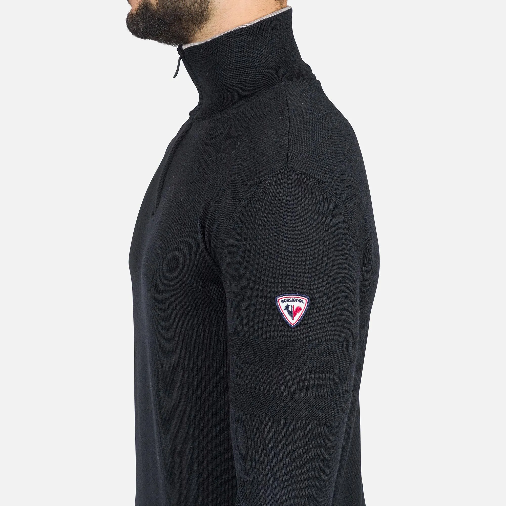 Maglione a righe con mezza zip uomo