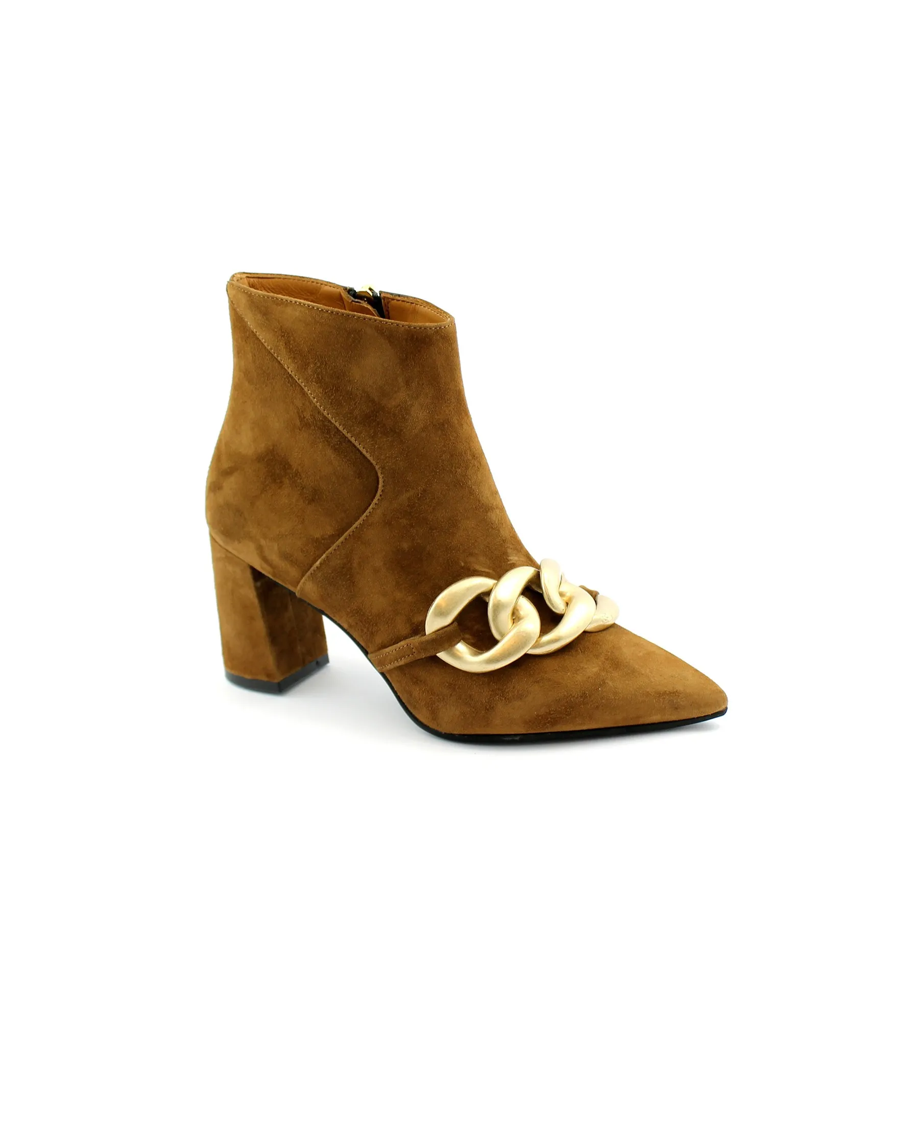 MALU' 3759 sigaro cuoio scarpe donna stivaletti zip laterale tacco camoscio punta