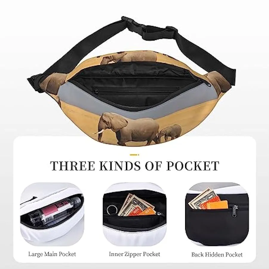 Marsupio con elefante africano per donne uomini marsupio cintura regolabile casual marsupio marsupio per viaggi escursionismo ma