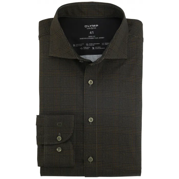 Olymp Luxor Camicia a quadri dal taglio moderno Olivo