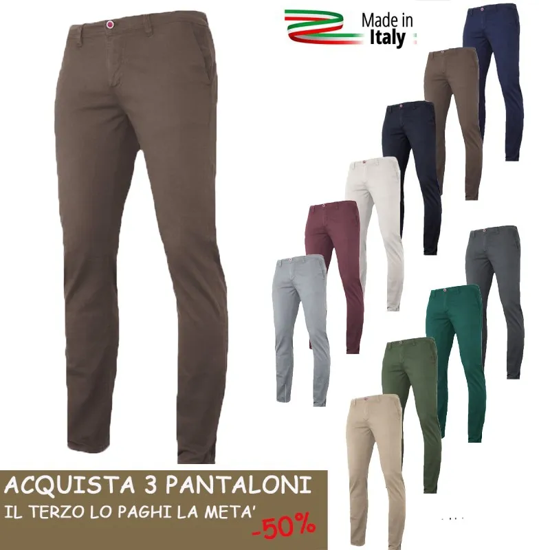 Pantalone Uomo Slim Fit Tessuto Strech Gamba Stretta Tasca America Invernale Made in Italy Pantaloni Dresserd
