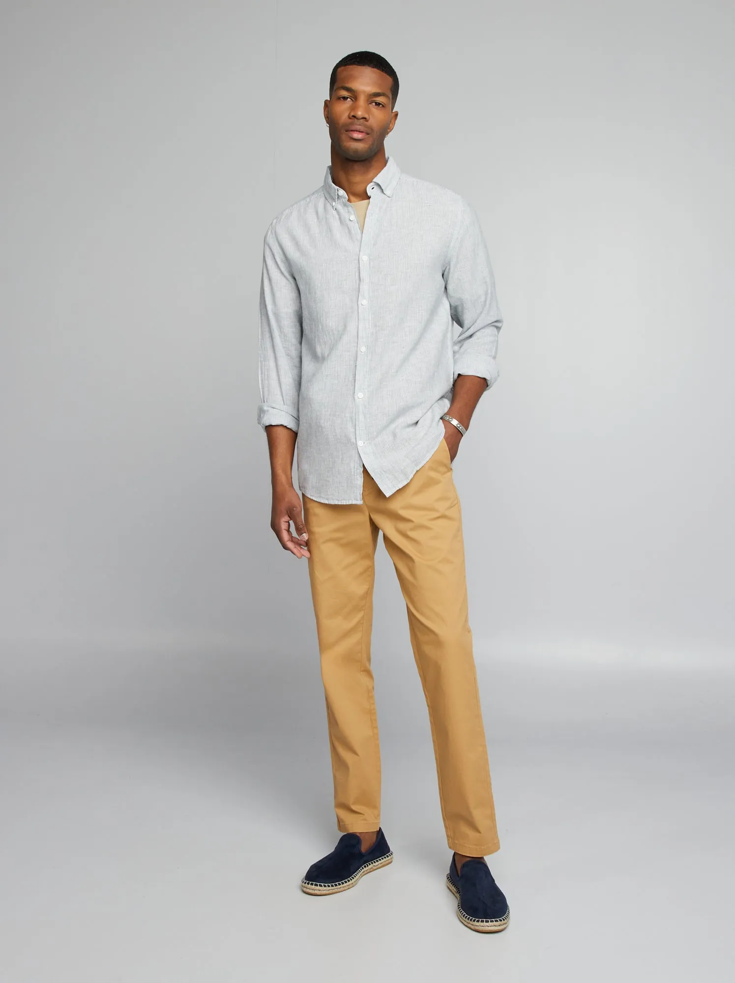 Pantaloni chino con vita elasticizzata - GIALLO