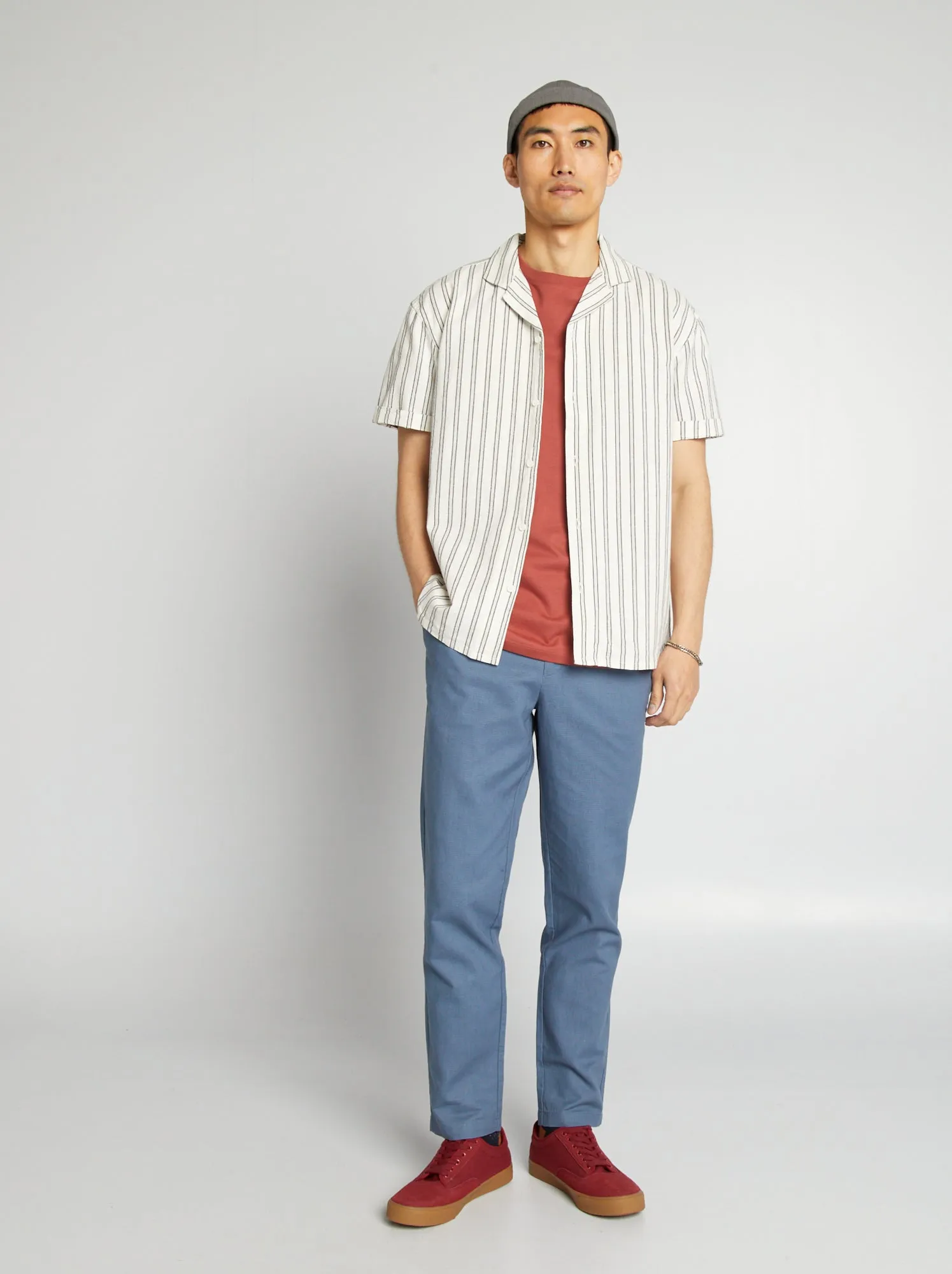 Pantaloni chino taglio slim in misto lino - BLU