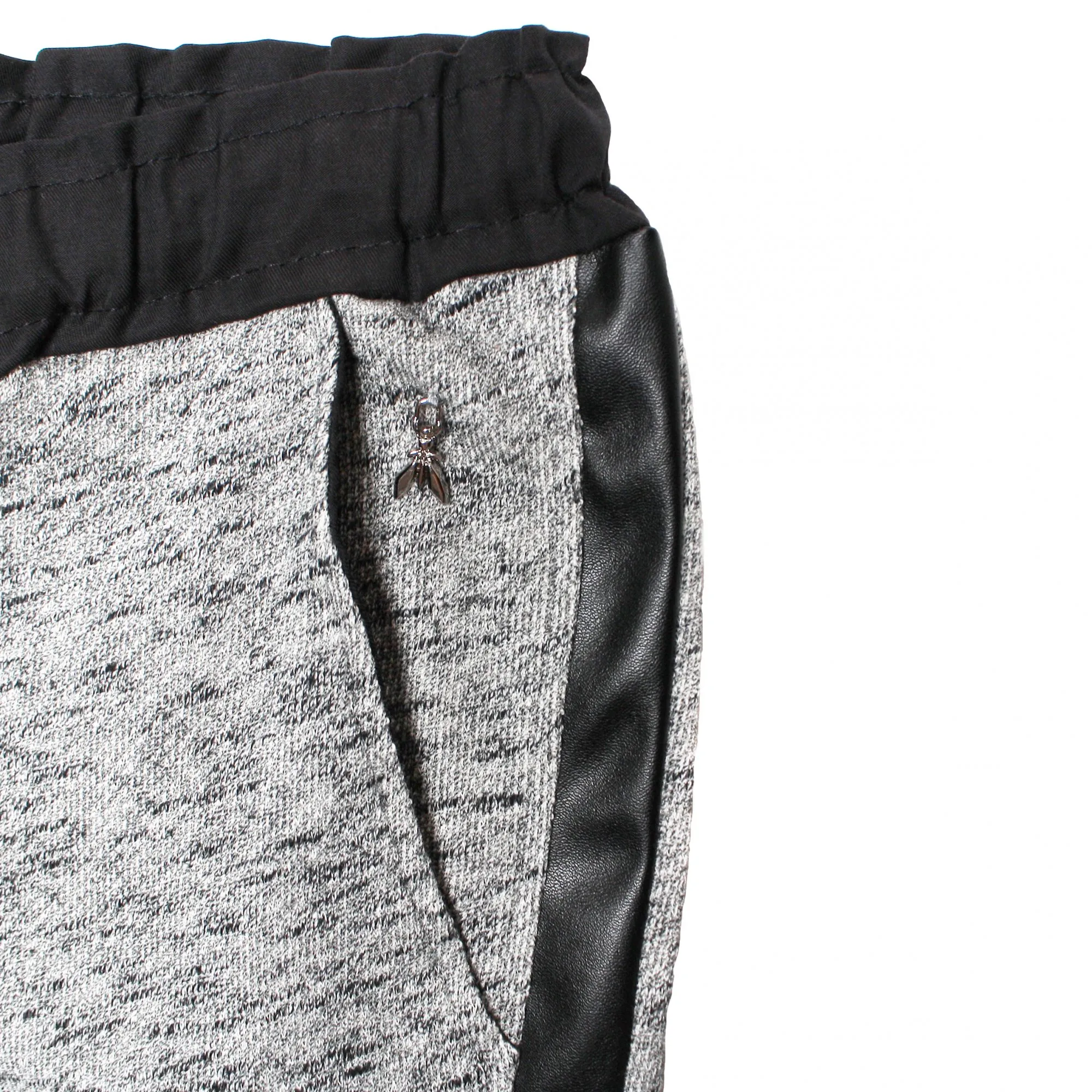 Pantaloni In Felpa Ed Eco Pelle Grigio Melange
