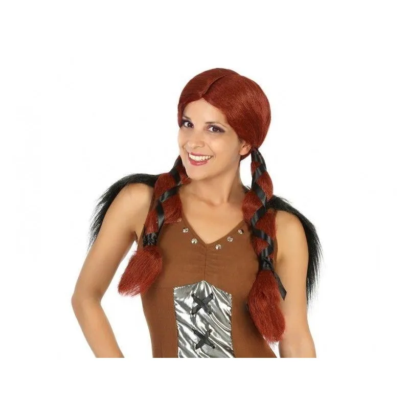 Parrucca vichinga donna capellli colore marrone con code