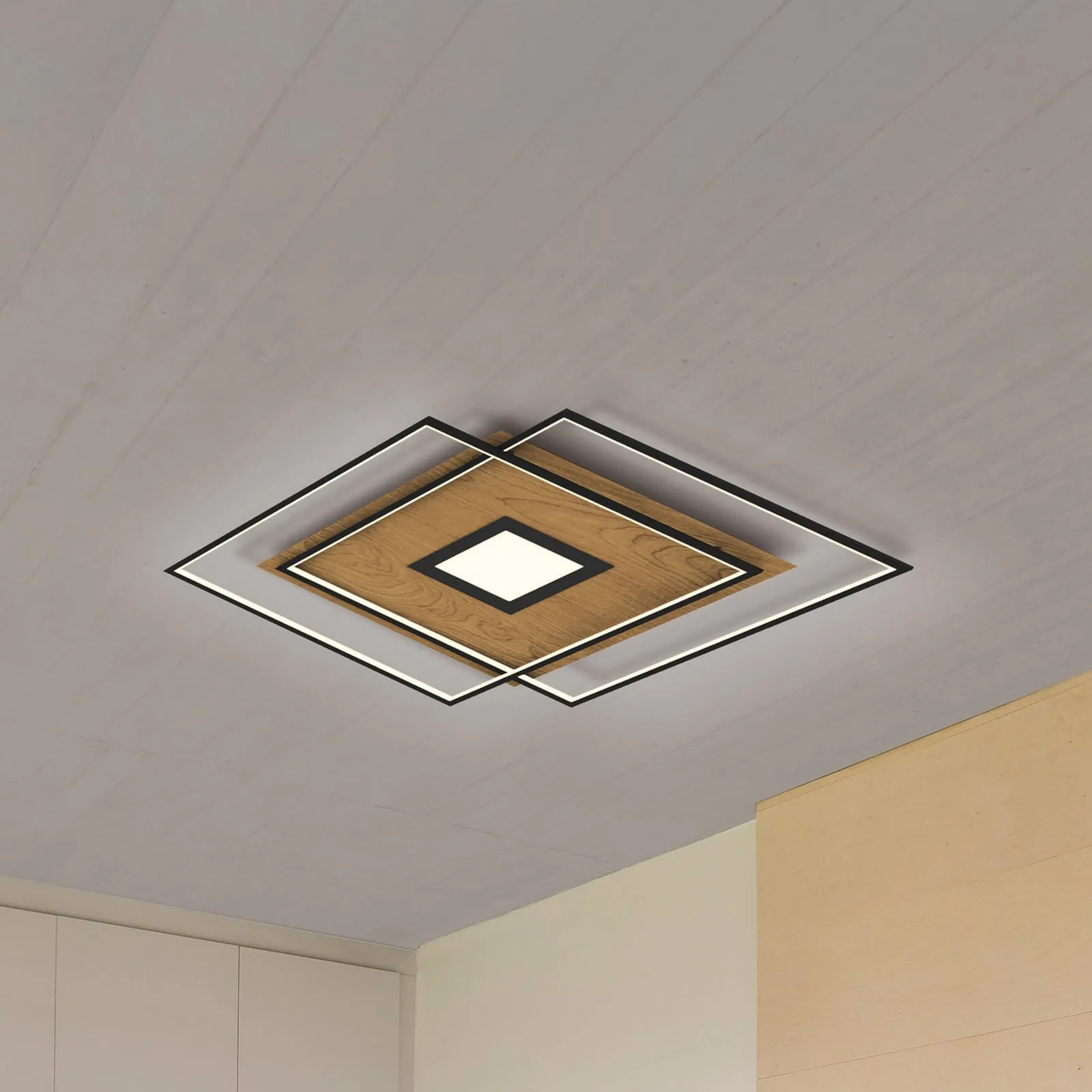 Paul Neuhaus Q-AMIRA plafoniera LED, decoro legno