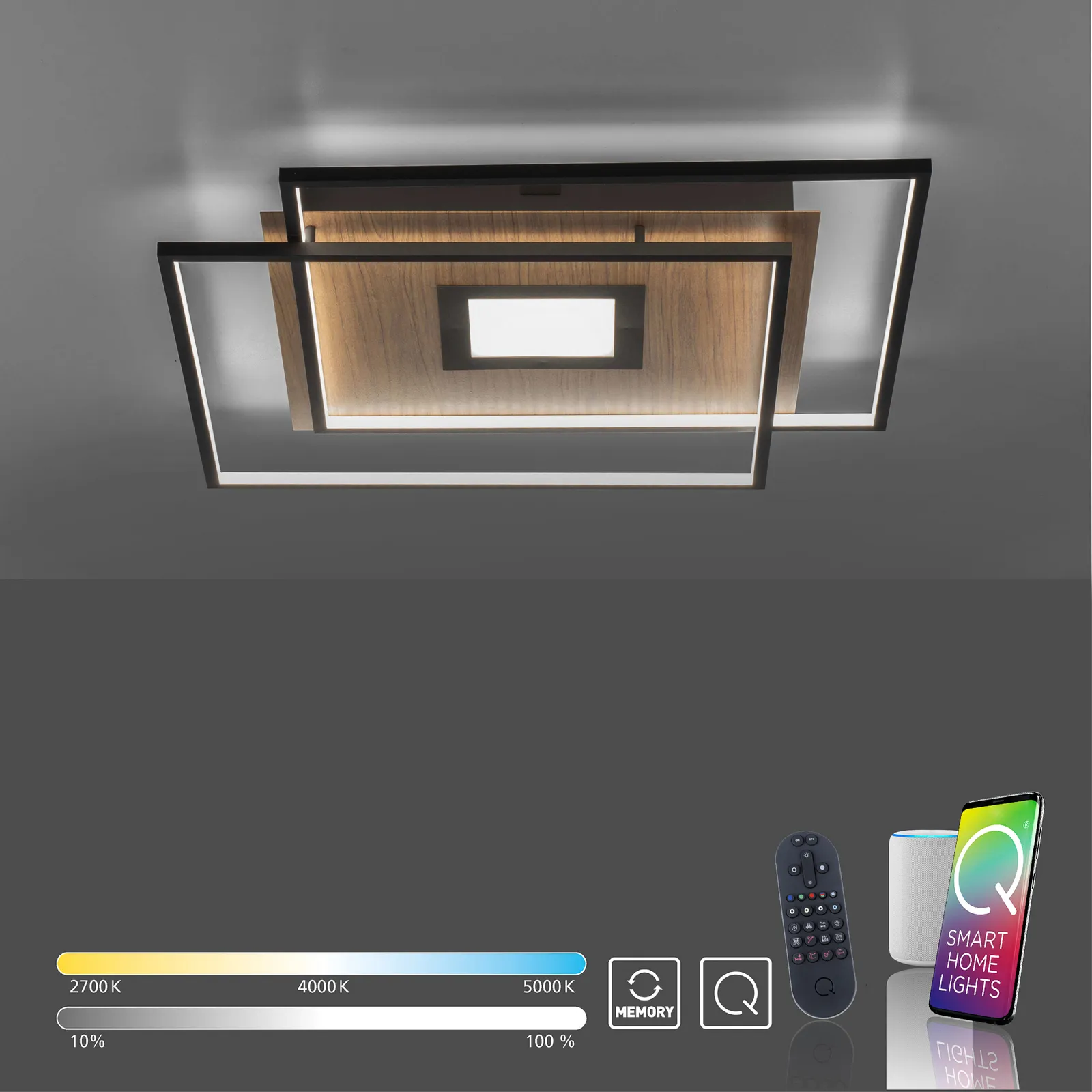 Paul Neuhaus Q-AMIRA plafoniera LED, decoro legno