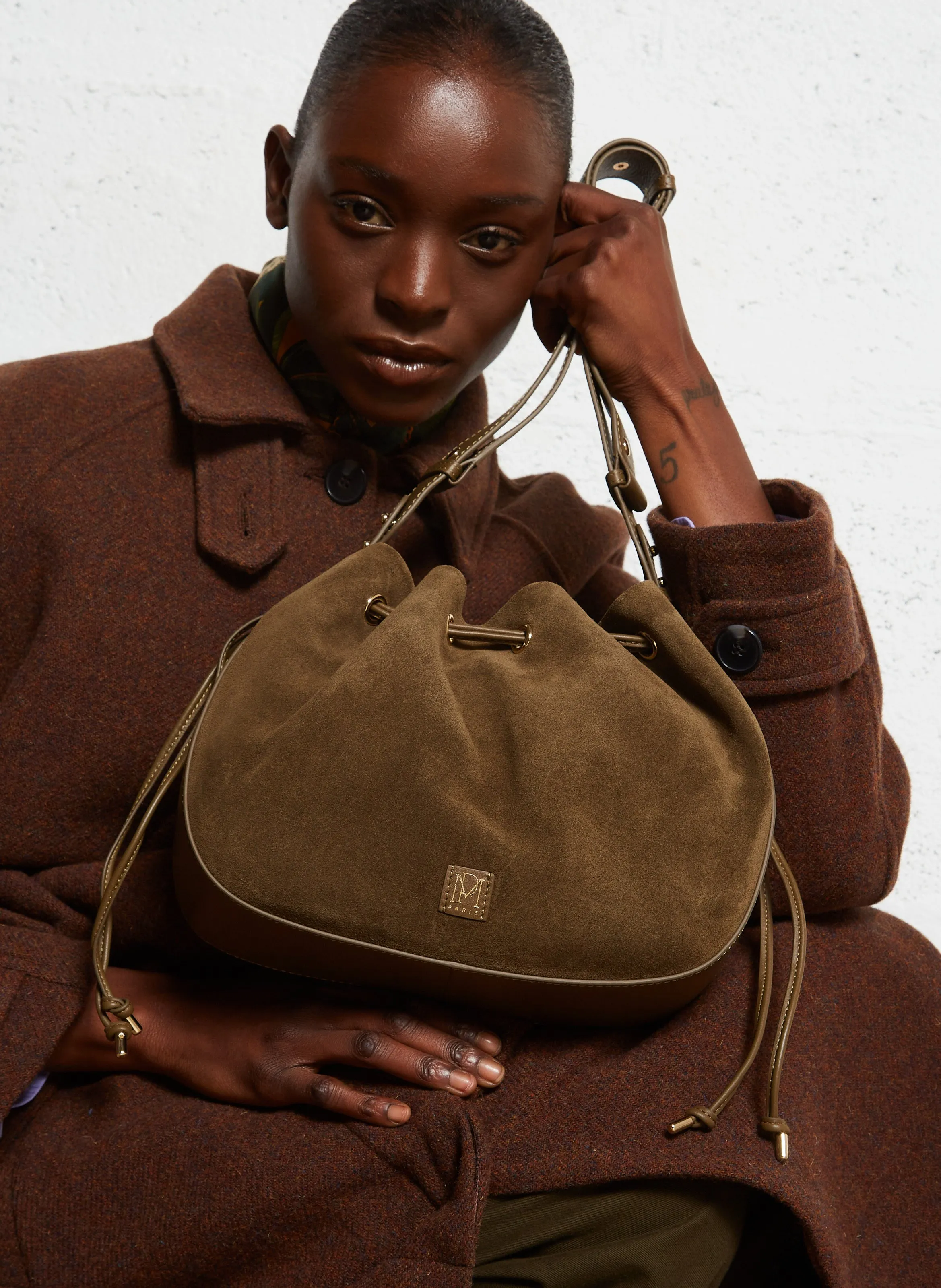  PETITE MENDIGOTE   SAULINE - Borsa in pelle scamosciata | Kaki