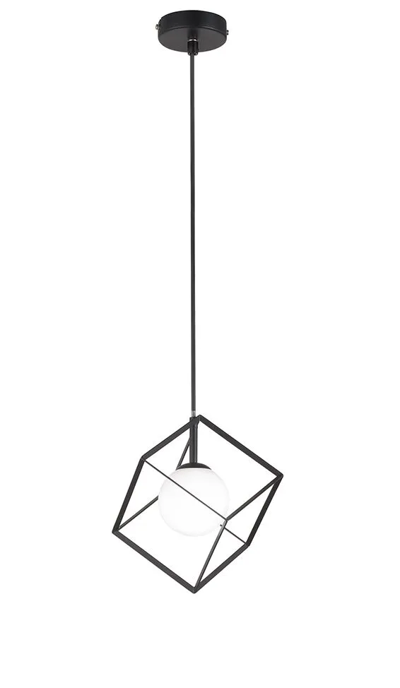 Piccola Sospensione Cubo Metallo Nero con Sfera Vetro 15x15 cm Cube Perenz 6695 N
