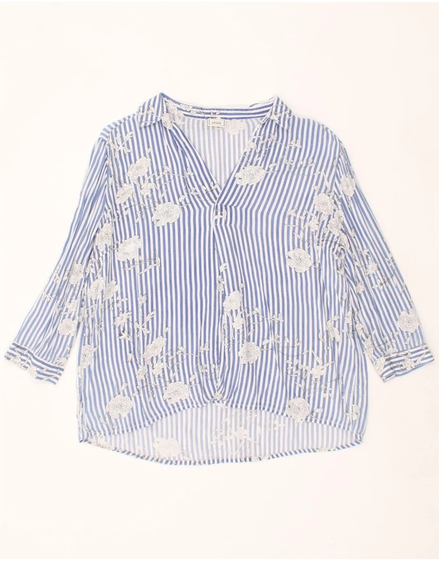 PIMKIE Womens Oversized 3/4 Sleeve Pullover Shirt UK 10 Small Blue Floral