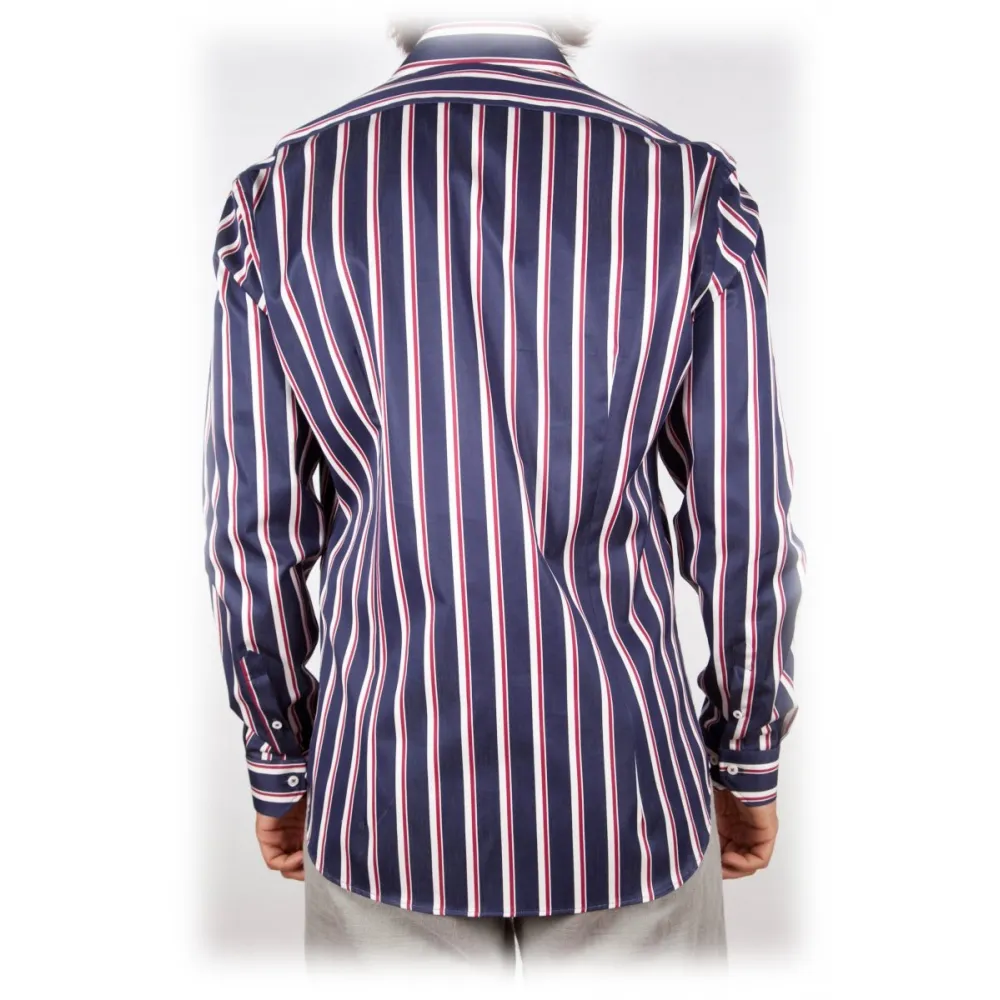 Poggianti 1985 - Blue-White Striped Shirt - Handmade in Italy - New Luxury Exclusive Collection