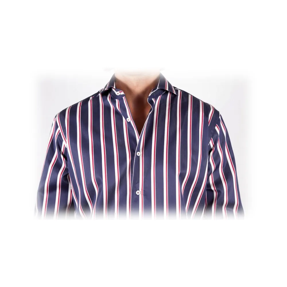 Poggianti 1985 - Blue-White Striped Shirt - Handmade in Italy - New Luxury Exclusive Collection