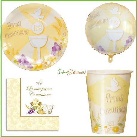 Prima Comunione set kit piatti bicchieri tovaglioli coordinato