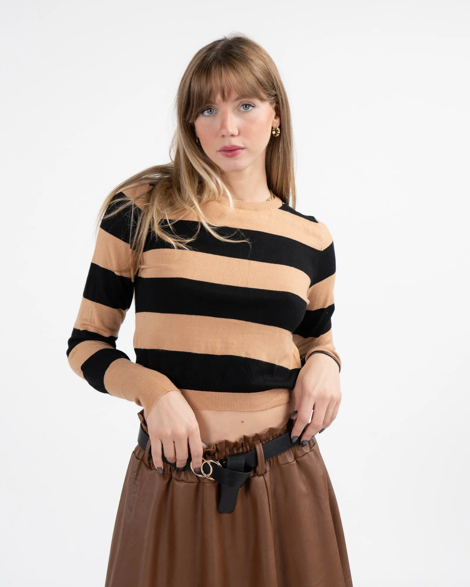 Pullover a righe - MARRONE