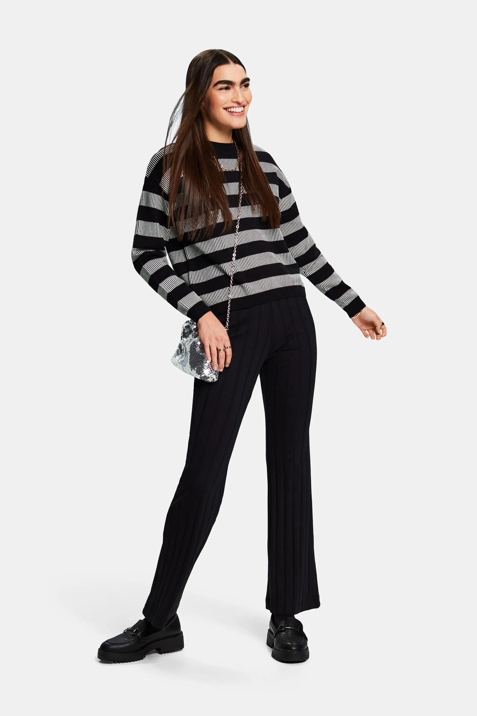Pullover girocollo a righe jacquard