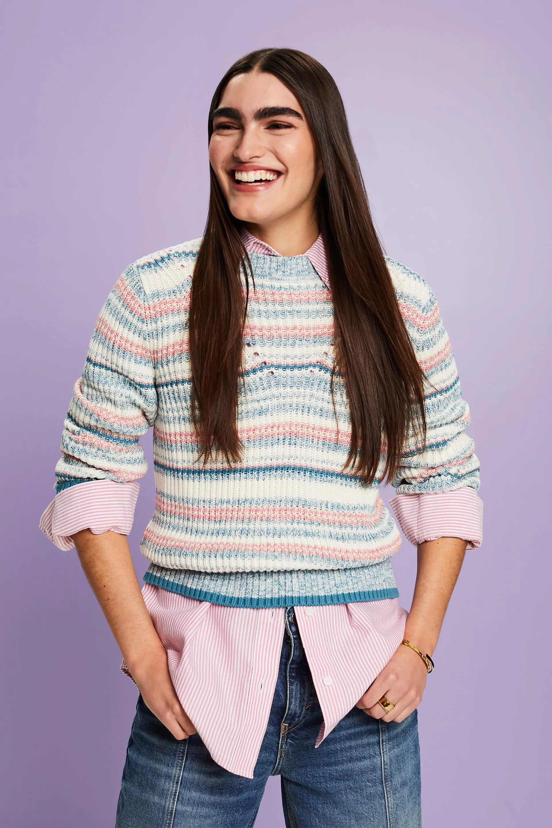 Pullover girocollo a righe