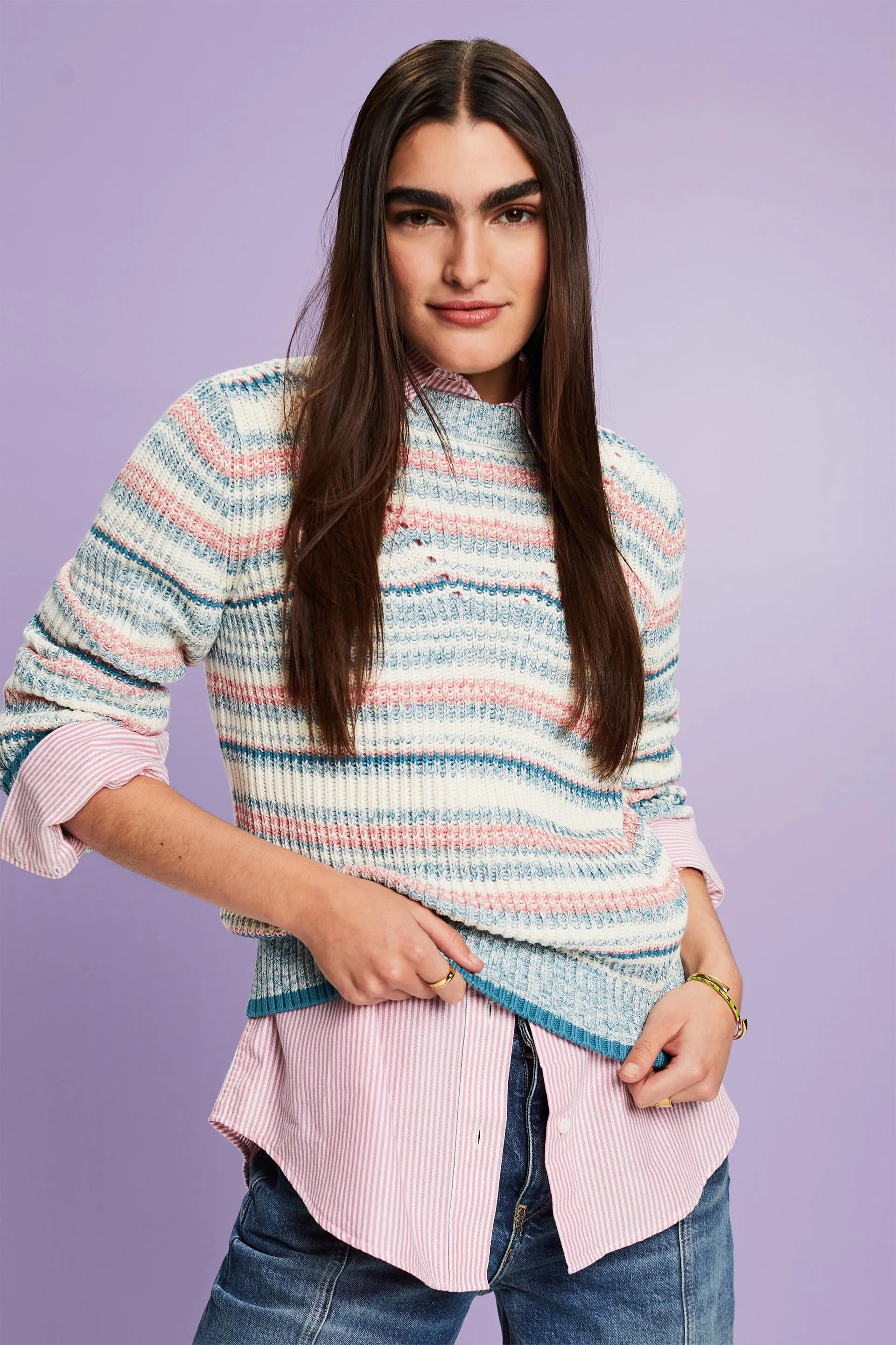 Pullover girocollo a righe