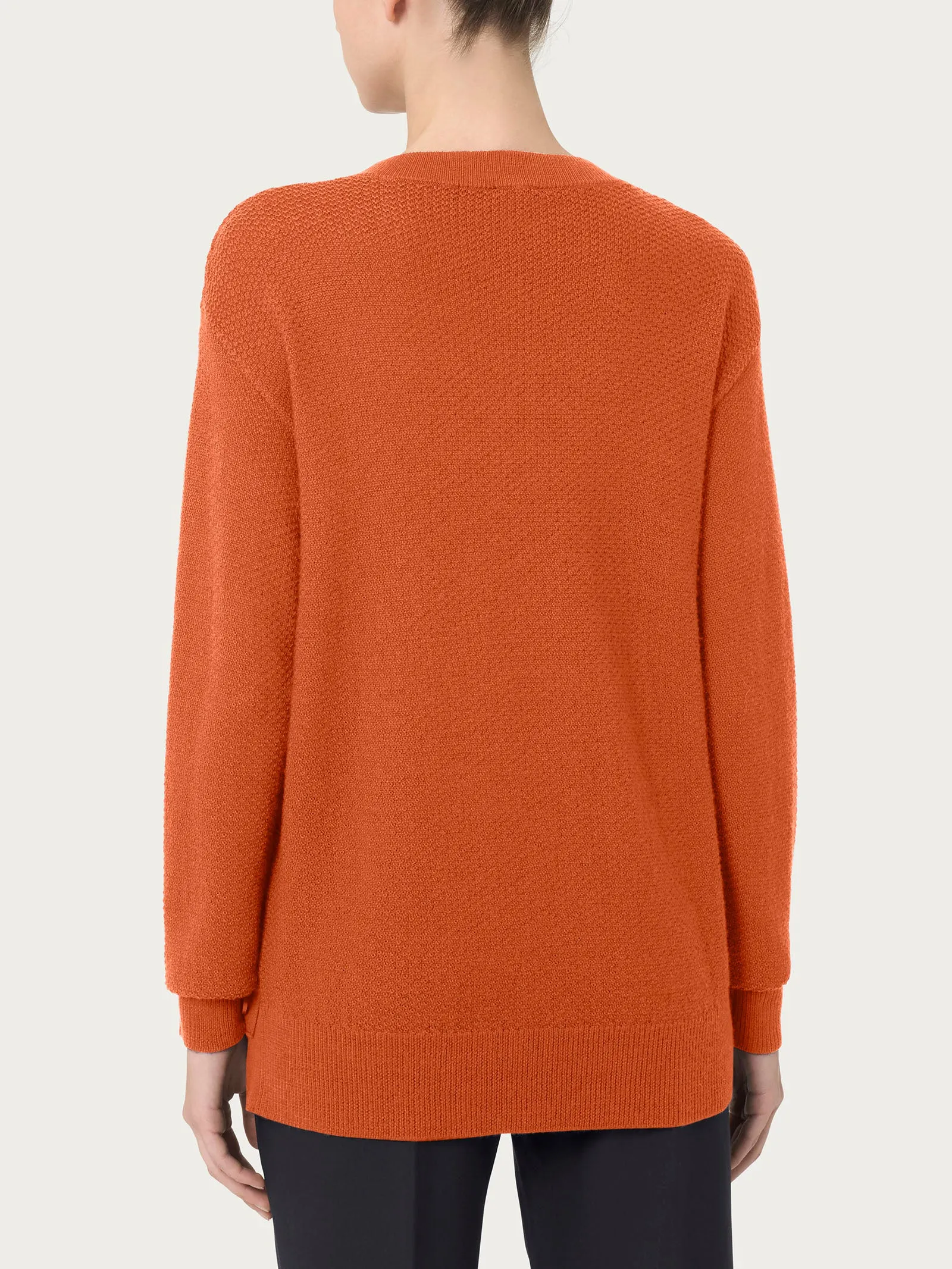 Pullover girocollo con bottoni laterali in Merino Soft - Rust