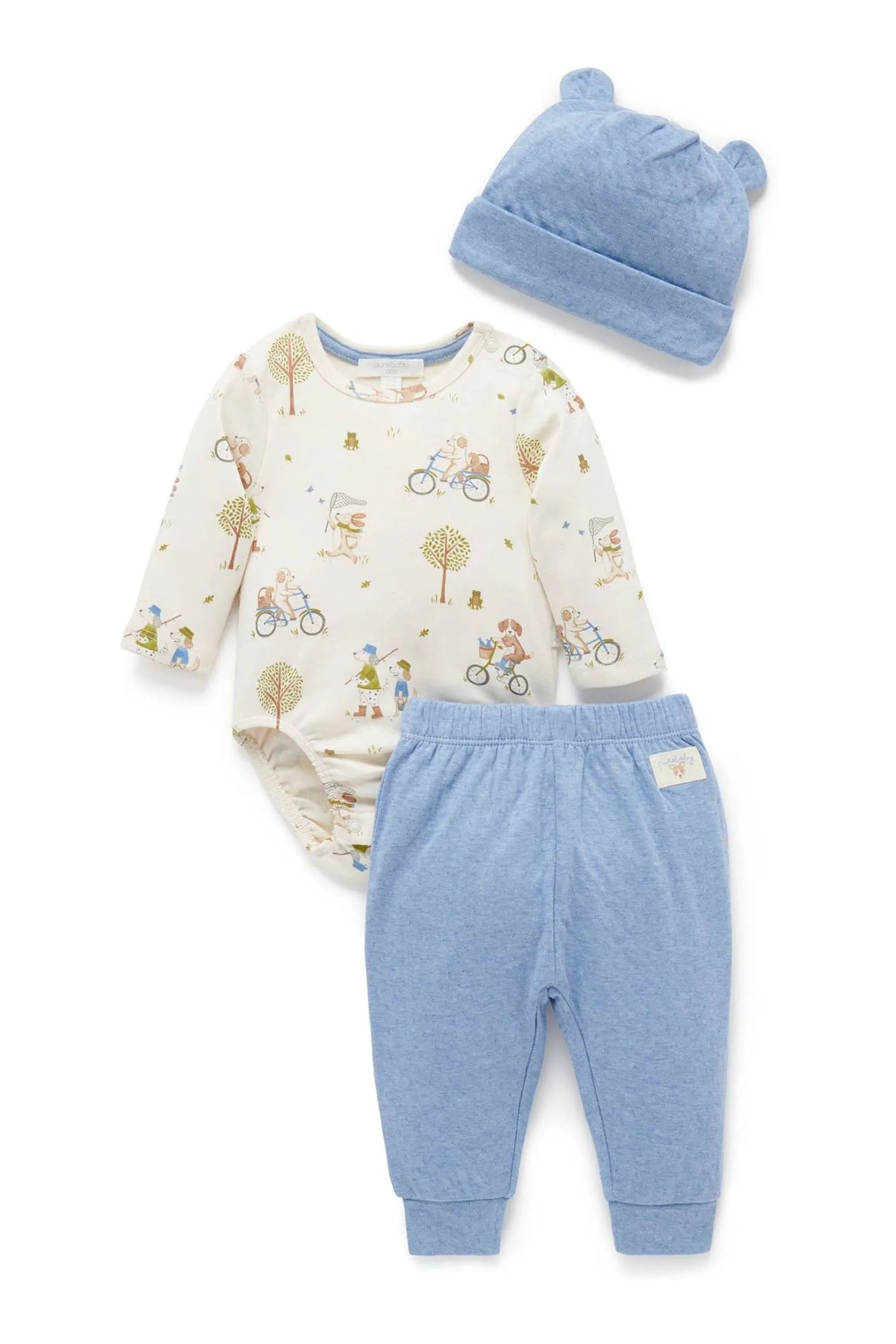 Purebaby 3 Piece Baby Hat, Legging & Romper Set    
