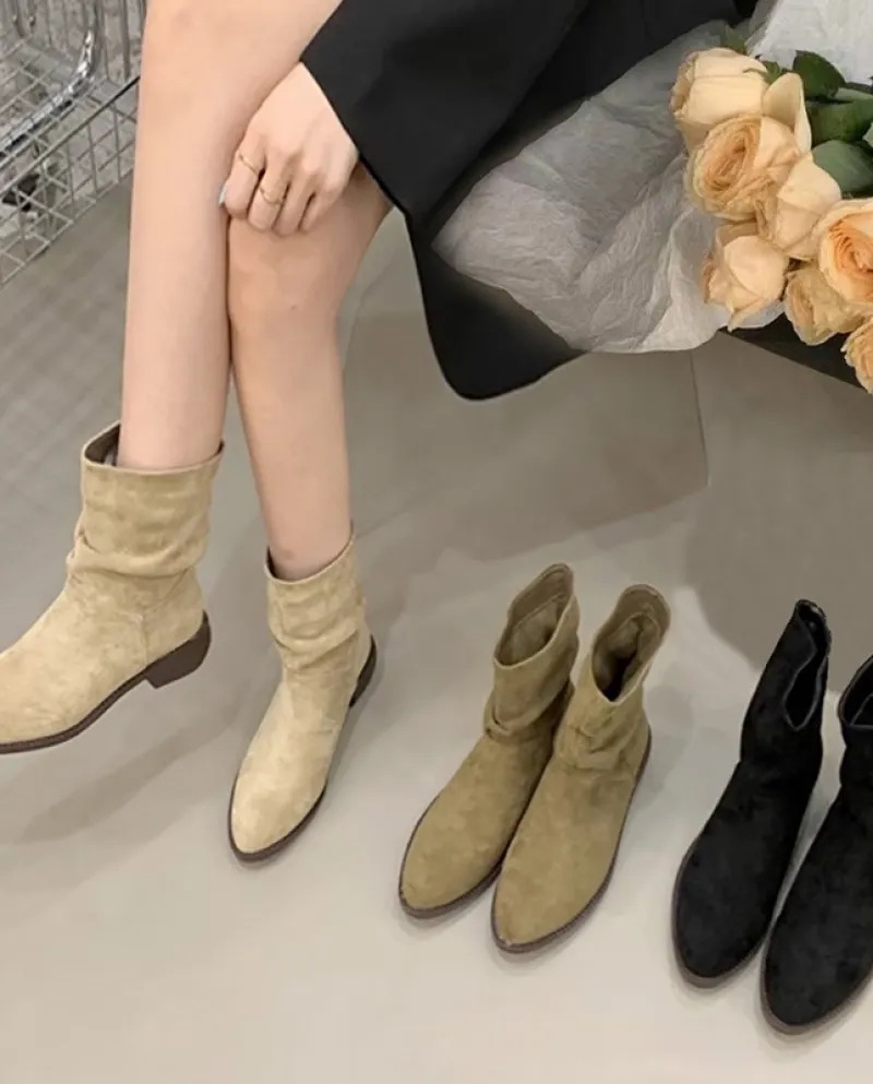 Retro Western Cowboy Boots Women's Pleated Pile Boots Slim Boots Knight Boots Women's Summer Thin Boots