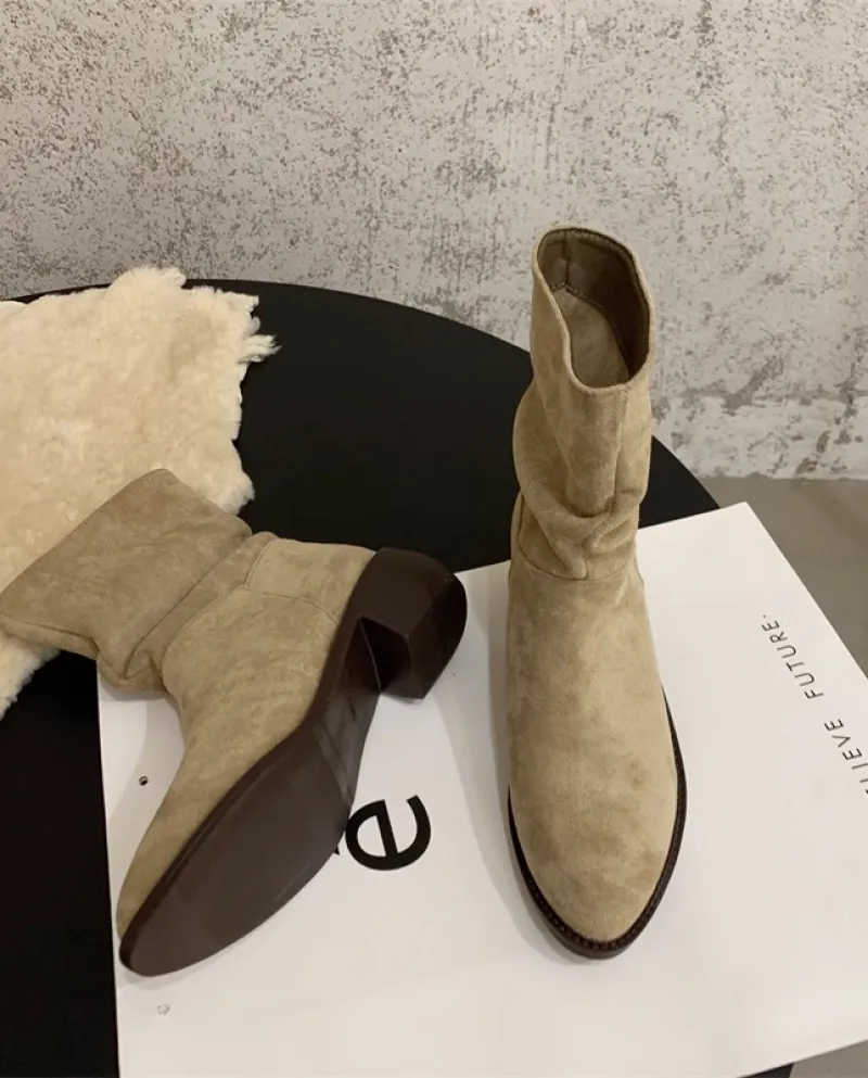 Retro Western Cowboy Boots Women's Pleated Pile Boots Slim Boots Knight Boots Women's Summer Thin Boots