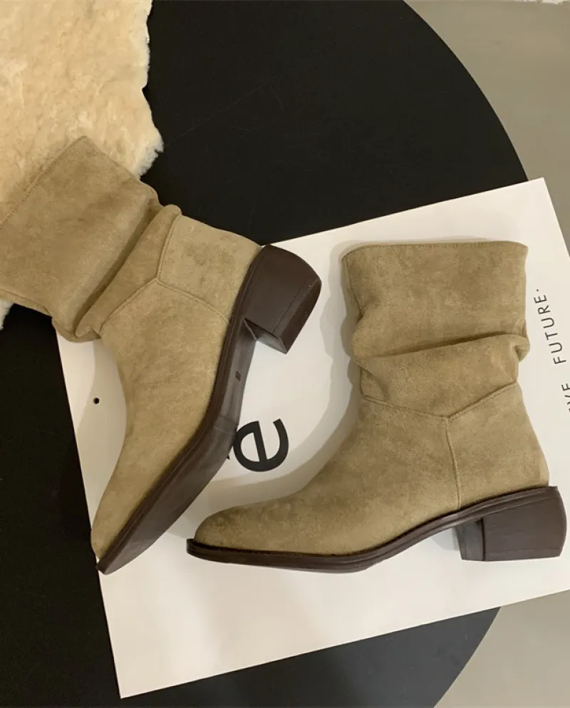 Retro Western Cowboy Boots Women's Pleated Pile Boots Slim Boots Knight Boots Women's Summer Thin Boots
