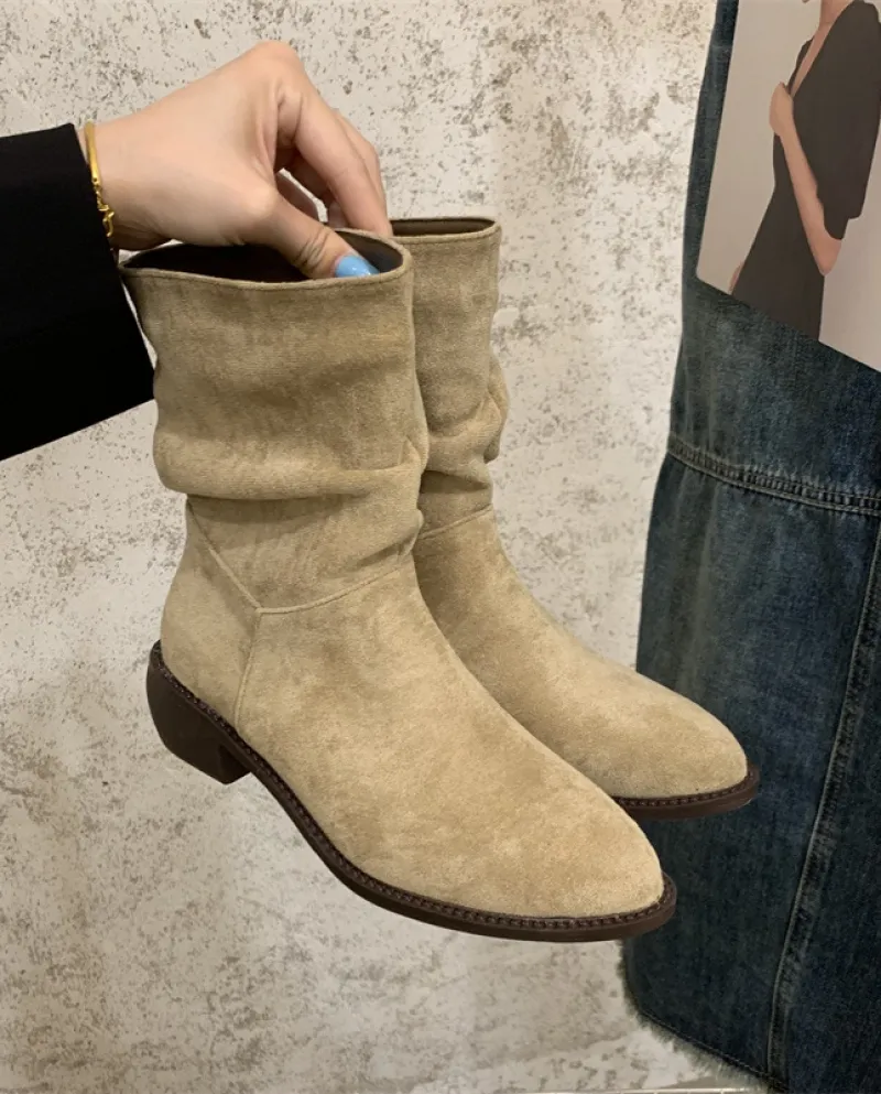 Retro Western Cowboy Boots Women's Pleated Pile Boots Slim Boots Knight Boots Women's Summer Thin Boots