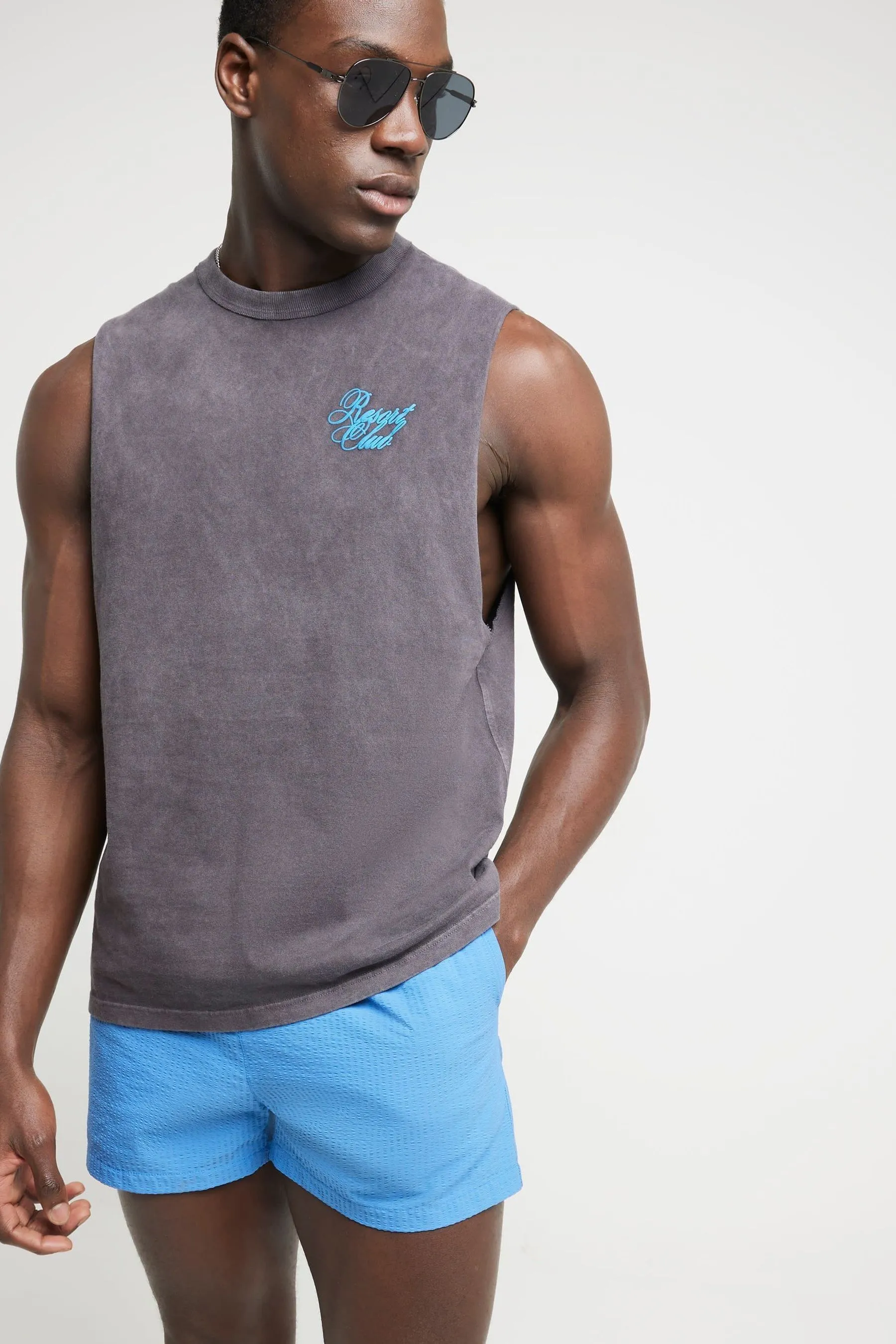 River Island regular  - Shorts da bagno in seersucker