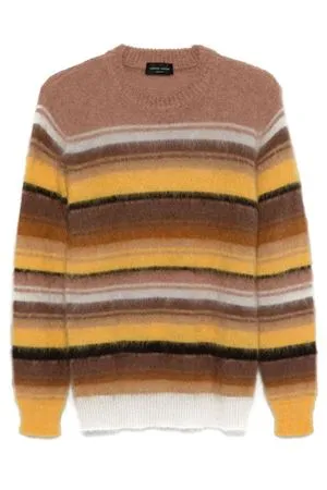 ROBERTO COLLINA Abbigliamento,Maglieria Maglione a righe in misto mohair marrone 