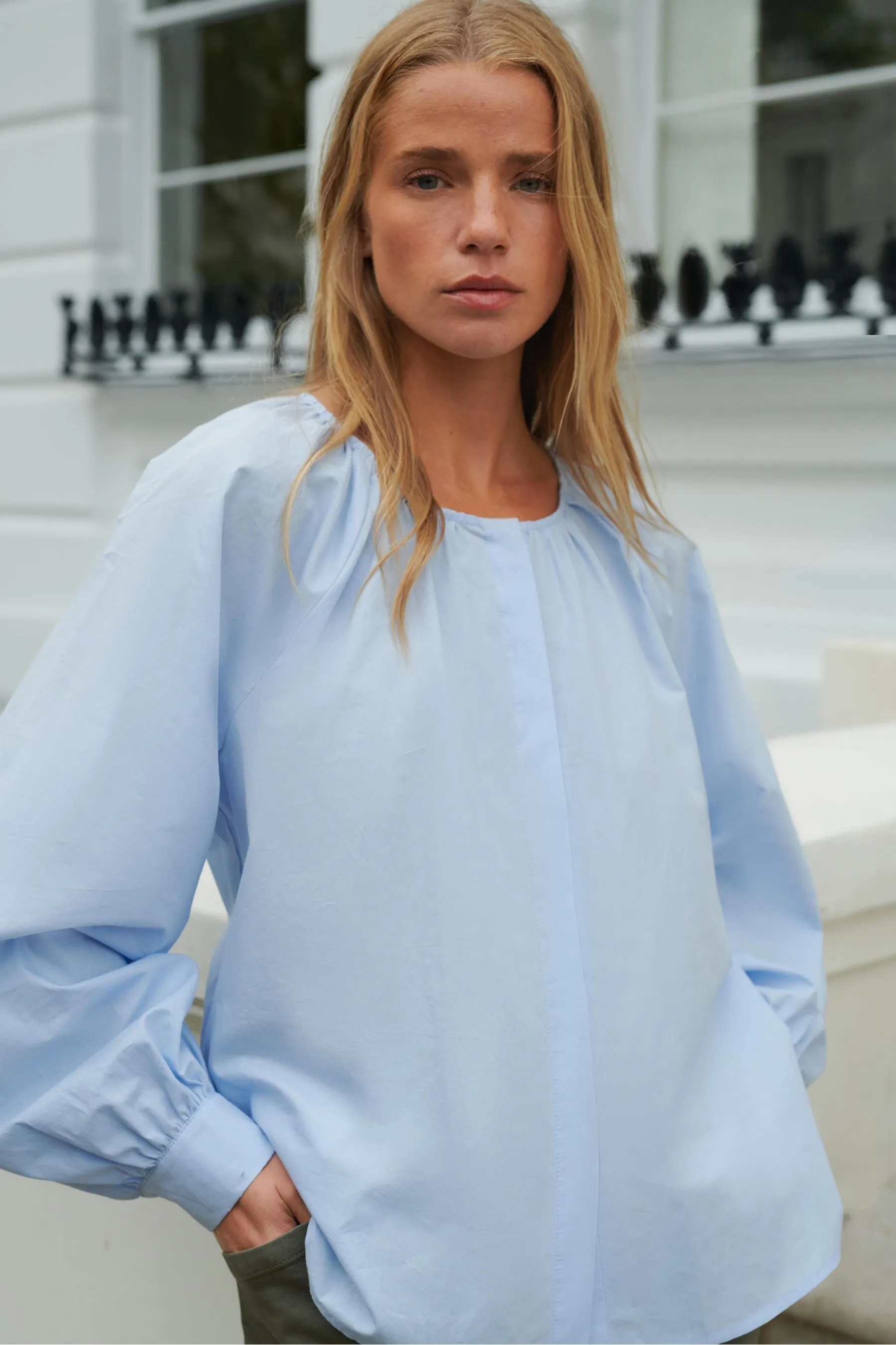 Ro&Zo Cotton Gathered White Blouse    