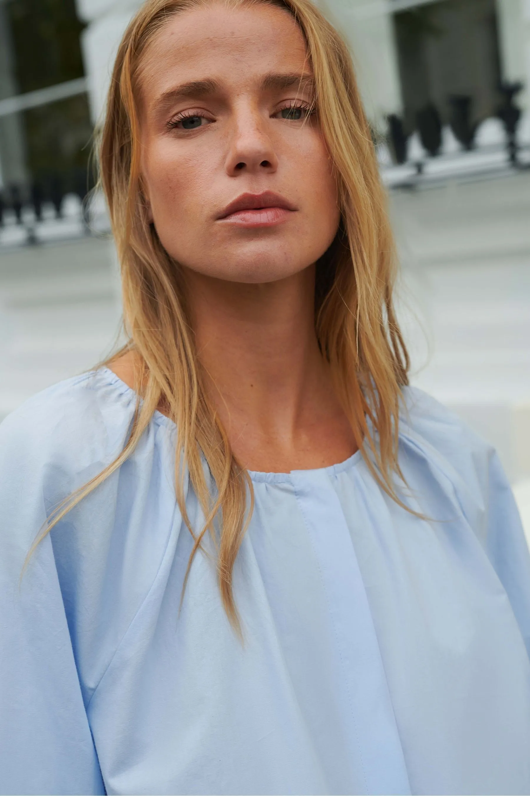 Ro&Zo Cotton Gathered White Blouse    