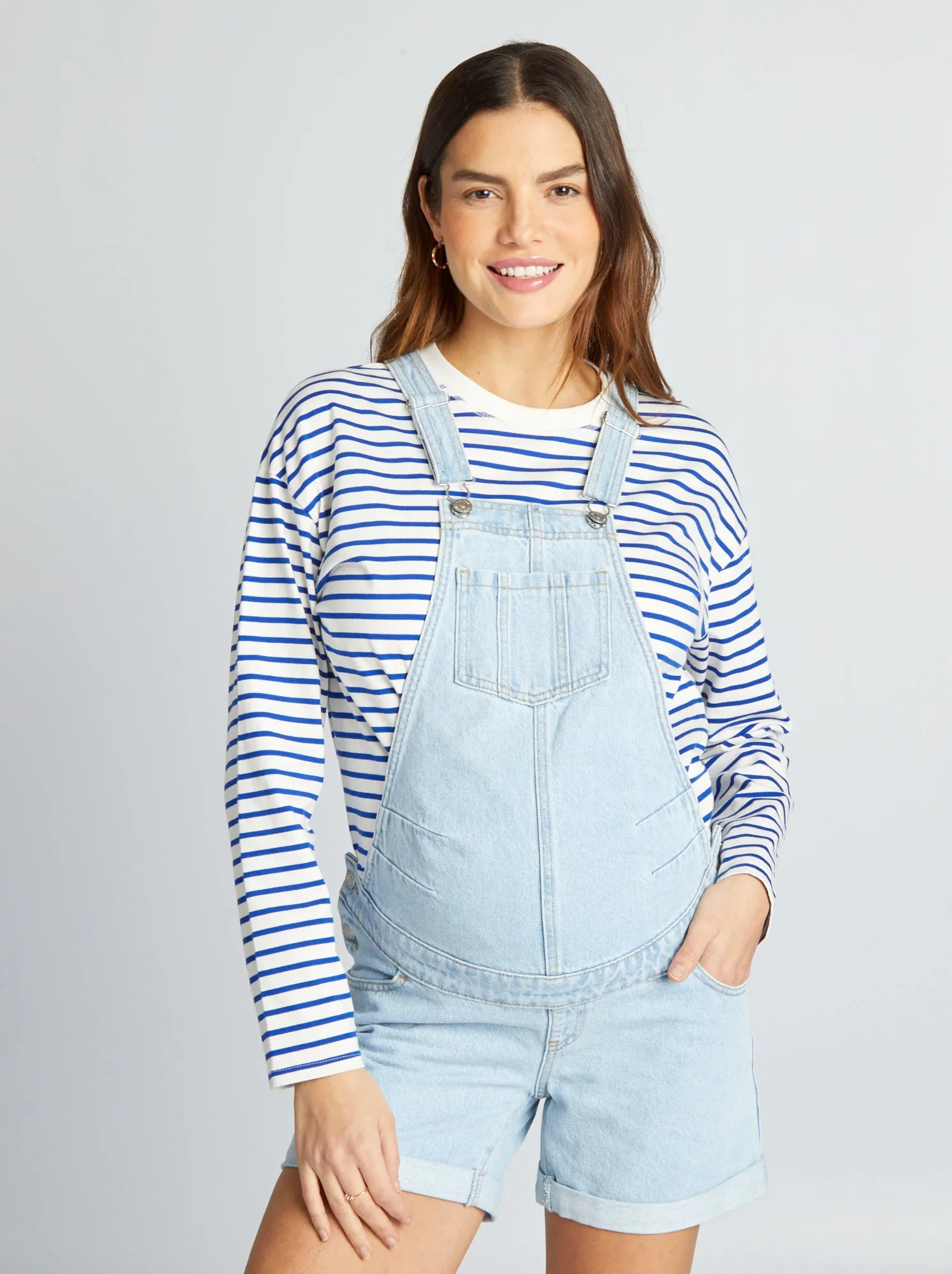 Salopette con shorts premaman in denim - BLU