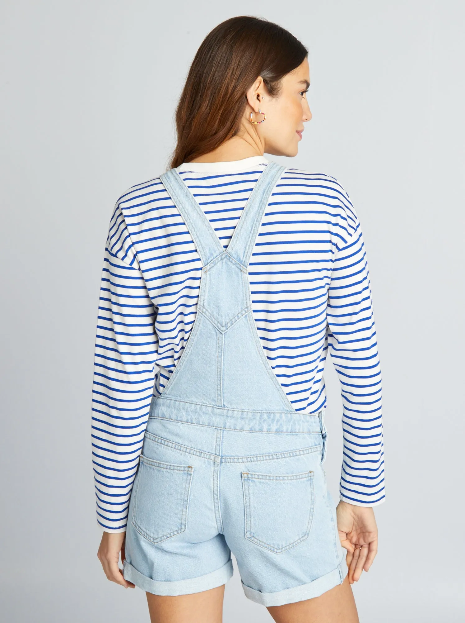 Salopette con shorts premaman in denim - BLU