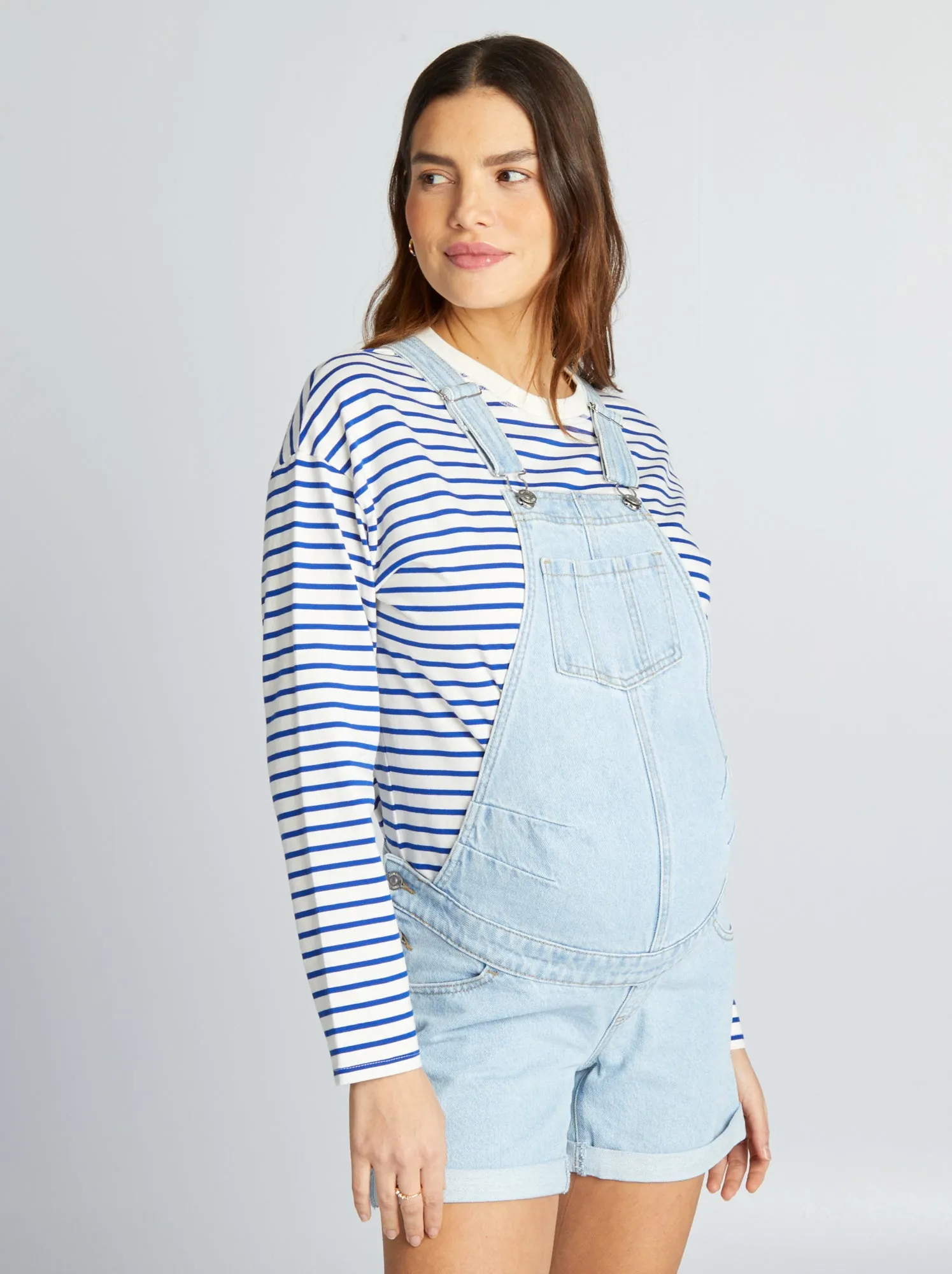 Salopette con shorts premaman in denim - BLU