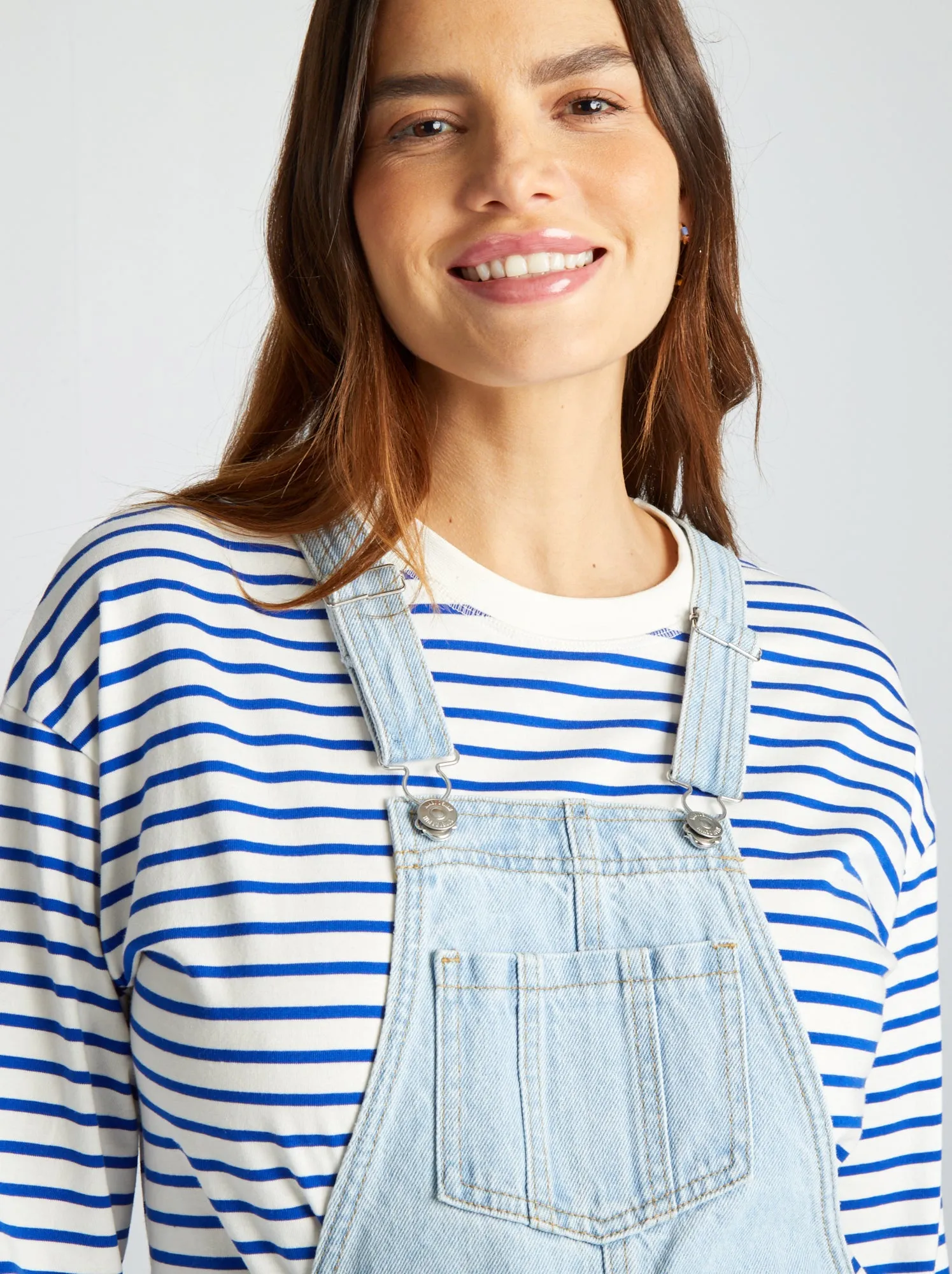 Salopette con shorts premaman in denim - BLU