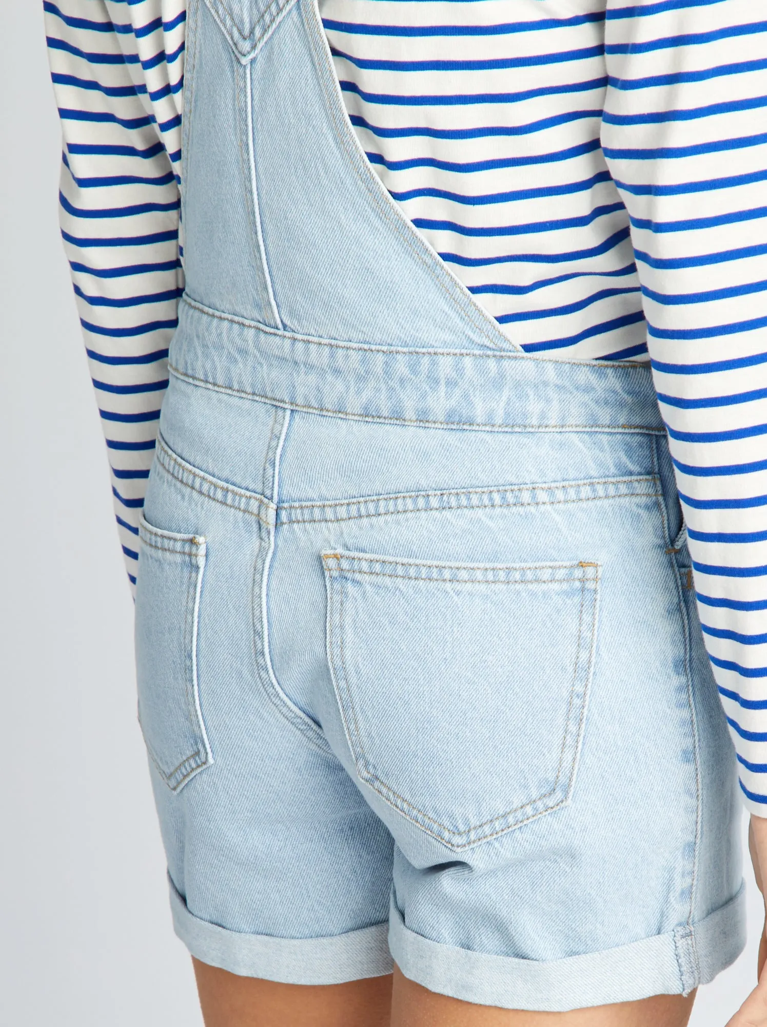 Salopette con shorts premaman in denim - BLU