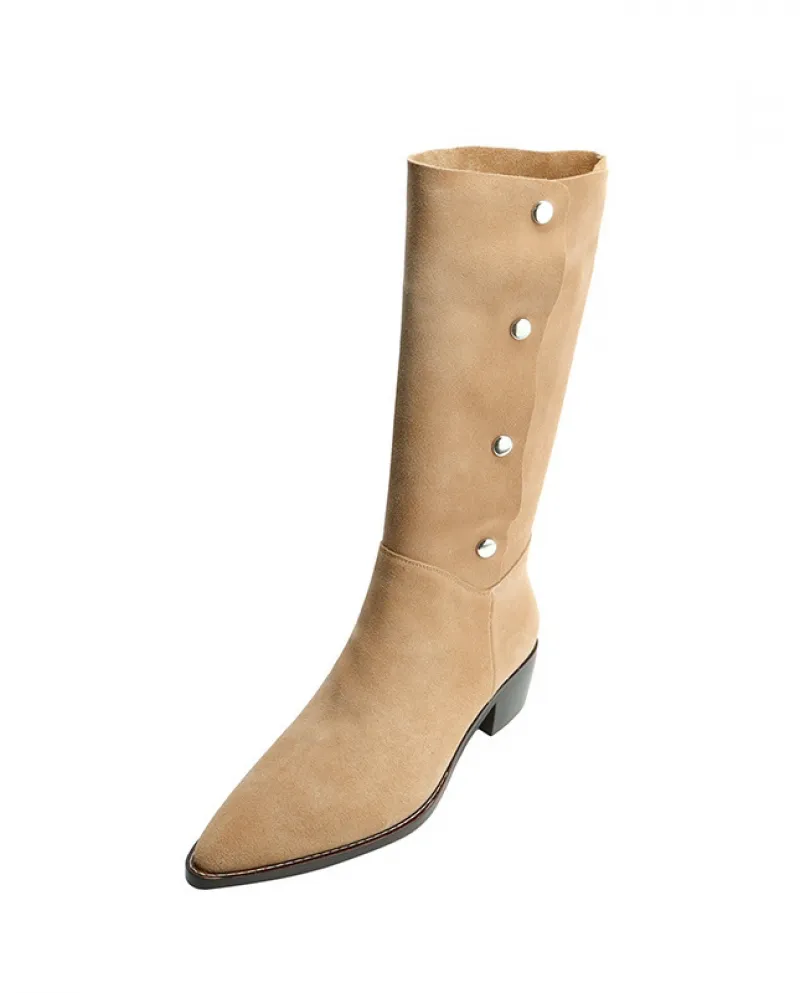 Salty Or Sweet~!  Pointed Toe Nubuck Suede Mid-calf Denim Western Boots For Women High Knight Boots