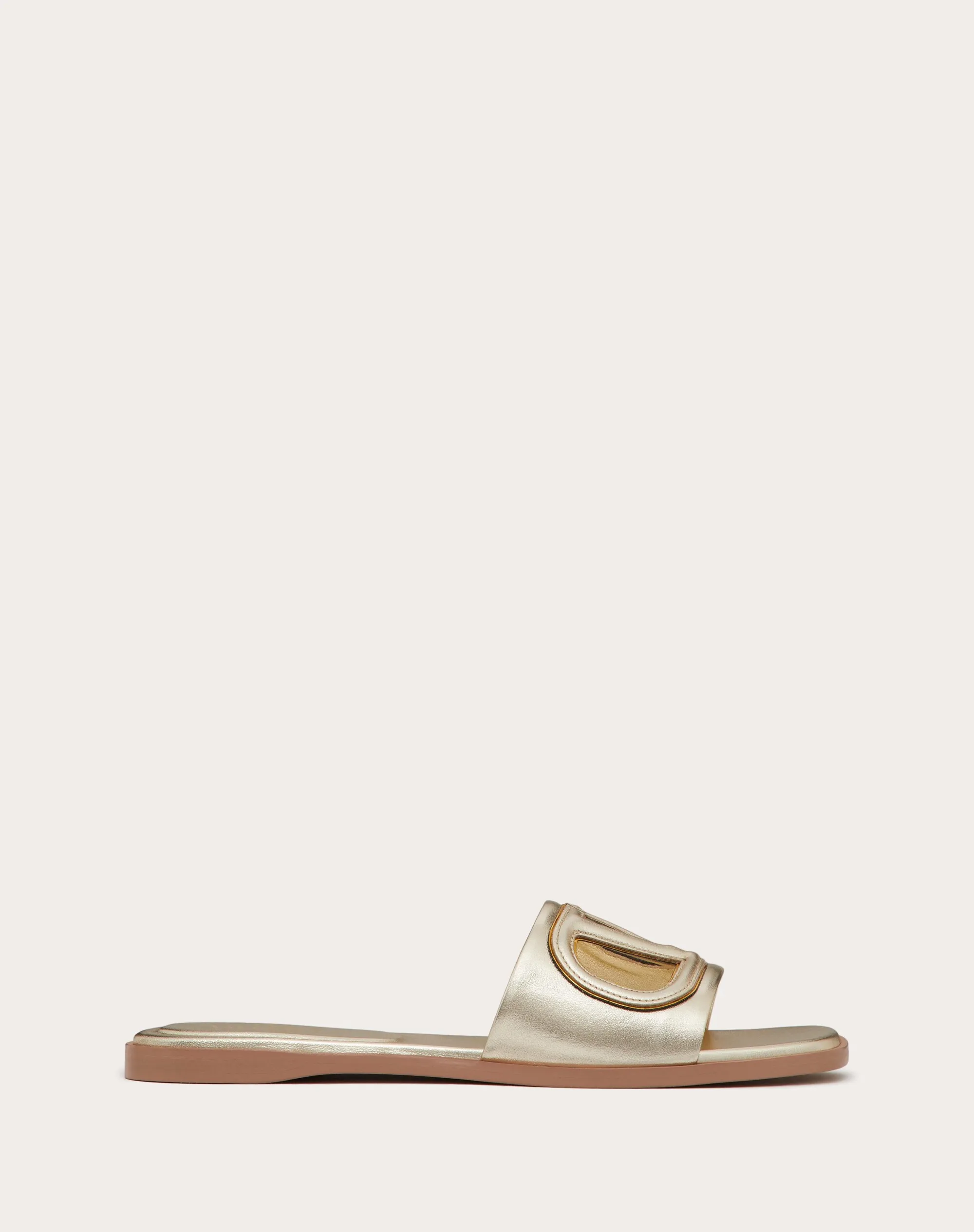 SANDALO SLIDE VLOGO CUT-OUT IN NAPPA LAMINATA