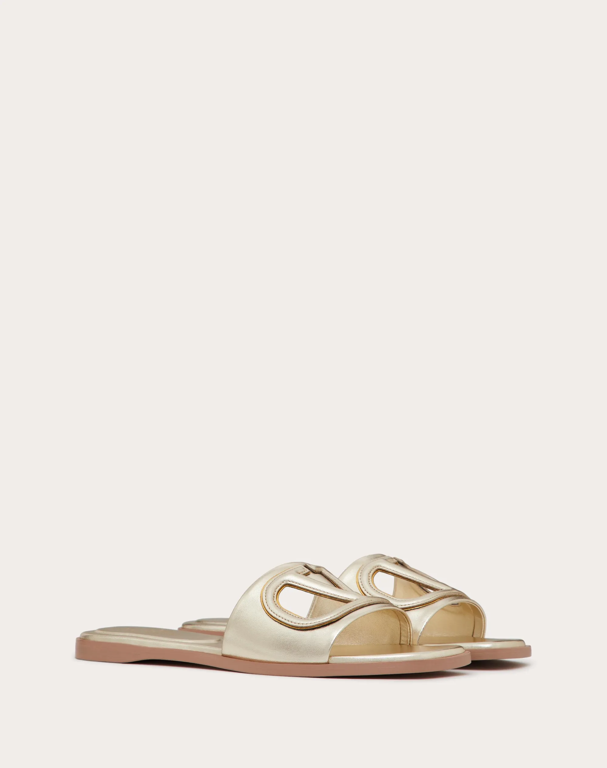 SANDALO SLIDE VLOGO CUT-OUT IN NAPPA LAMINATA