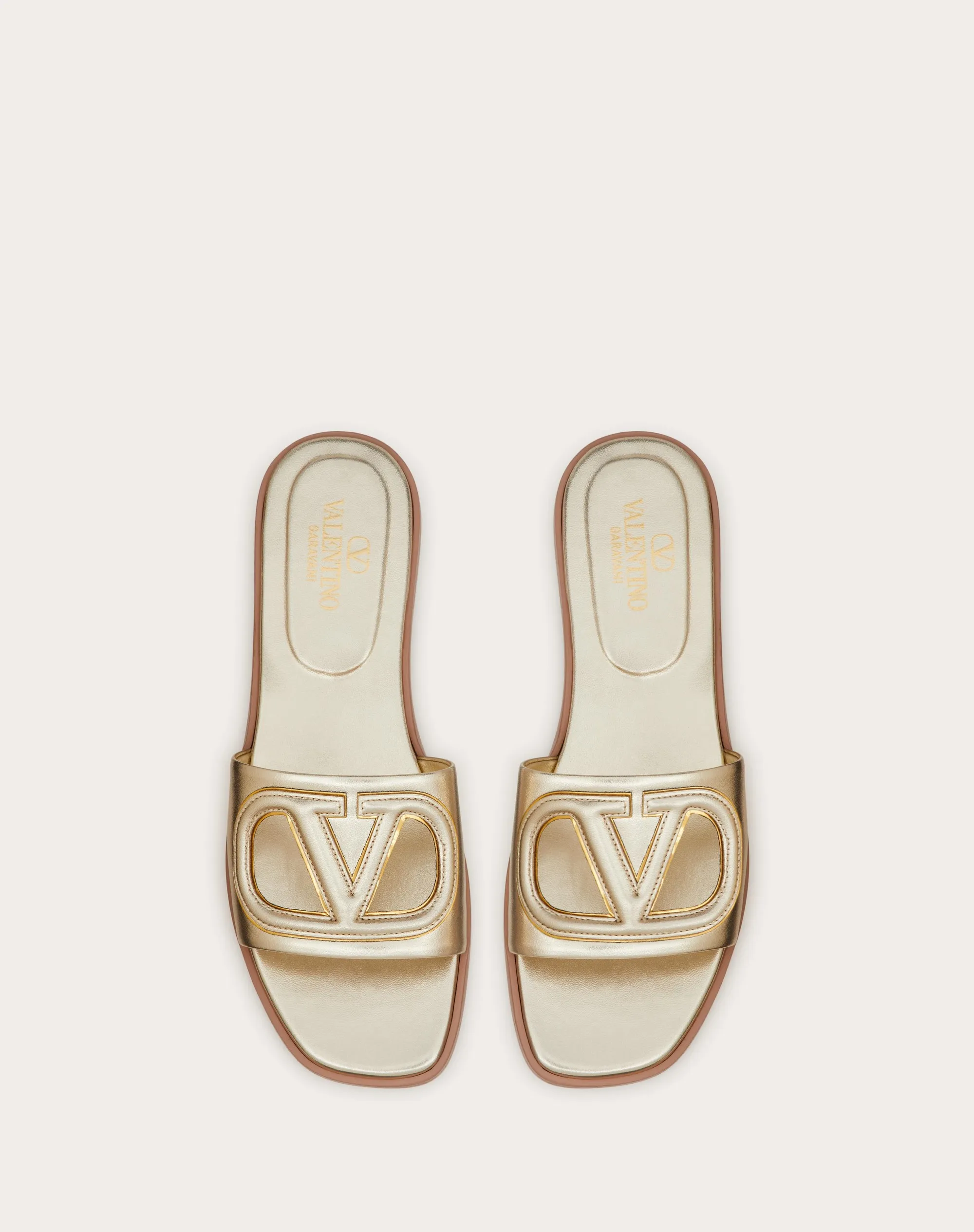 SANDALO SLIDE VLOGO CUT-OUT IN NAPPA LAMINATA